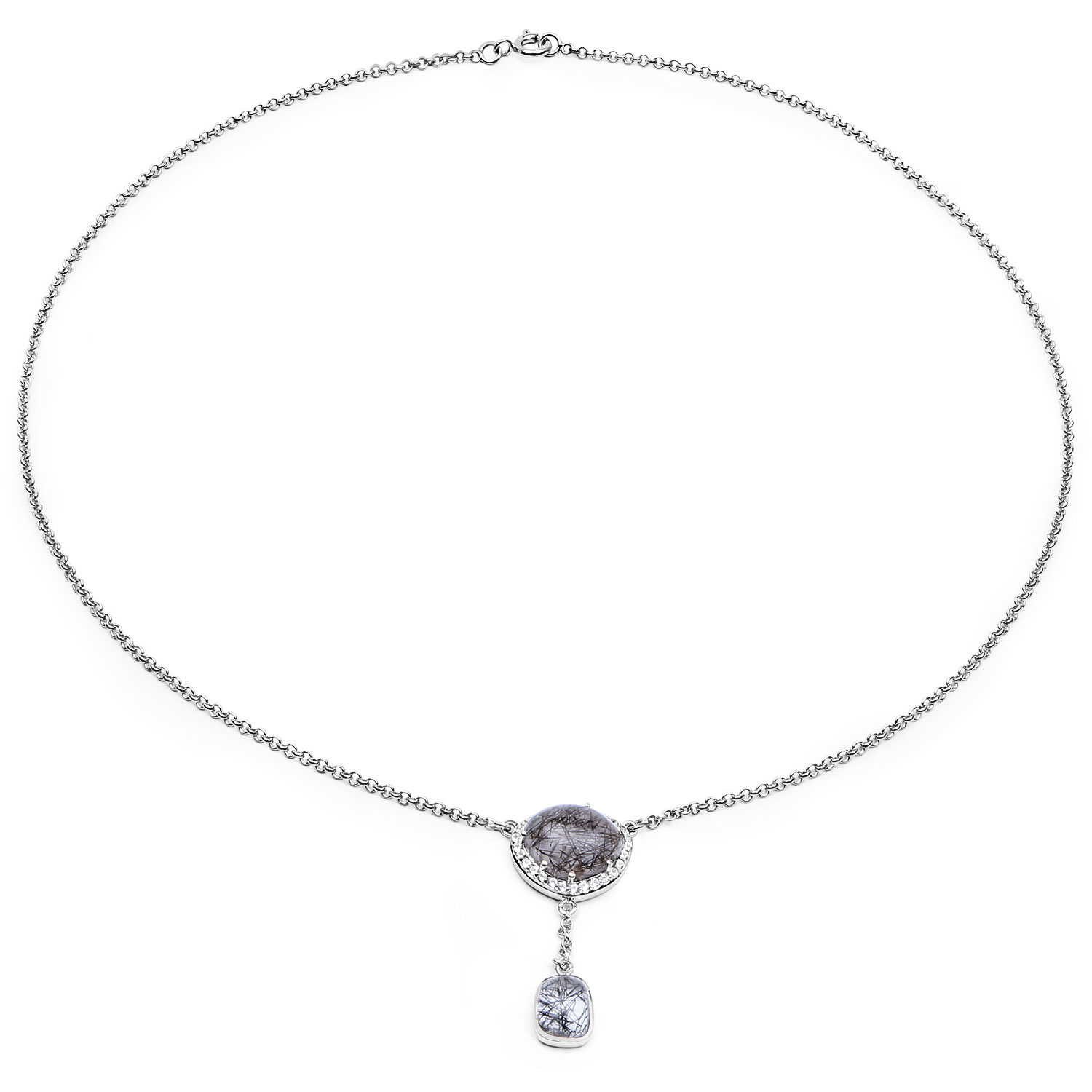 5.81 Carat Genuine Black Rutile and White Topaz .925 Sterling Silver Pendant