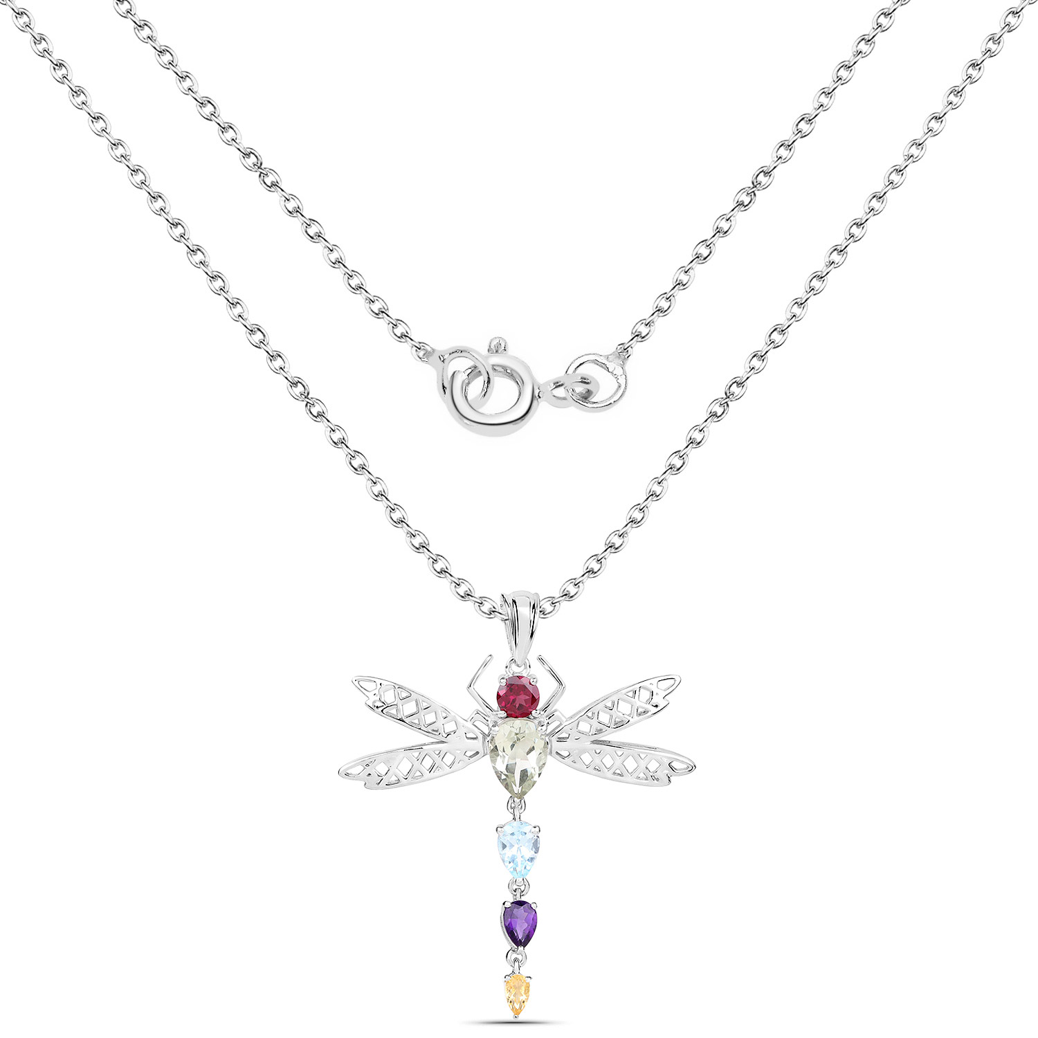 3.24 Carat Genuine Multi Stones .925 Sterling Silver Pendant