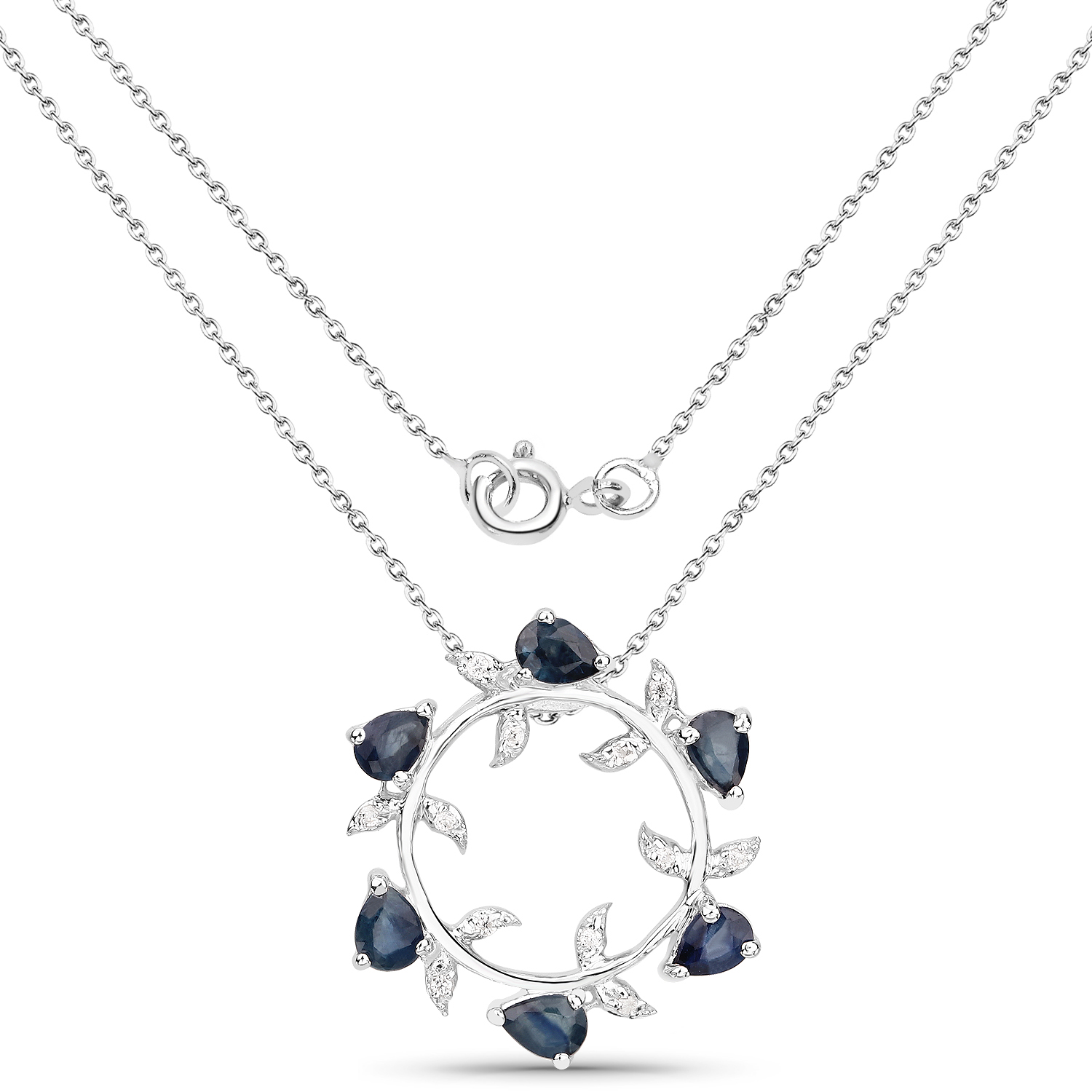 1.09 Carat Genuine Blue Sapphire and White Zircon .925 Sterling Silver Pendant