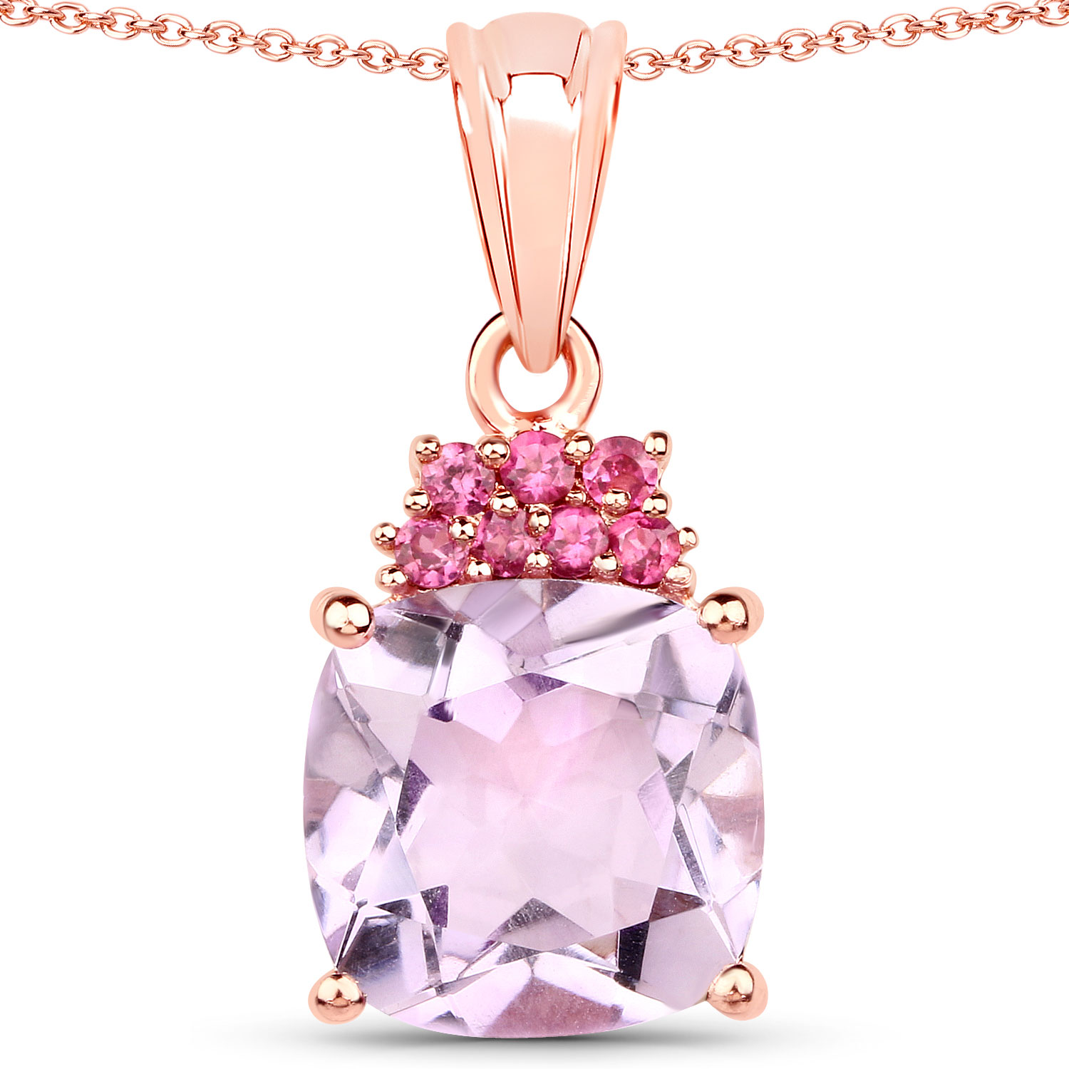 18K Rose Gold Plated 5.55 Carat Genuine Pink Amethyst and Rhodolite .925 Sterling Silver Pendant