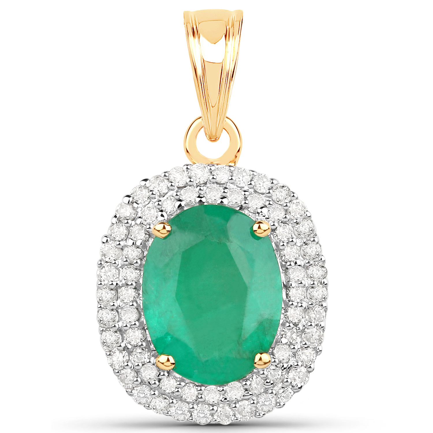1.93 Carat Genuine Zambian Emerald and White Diamond 14K Yellow Gold Pendant
