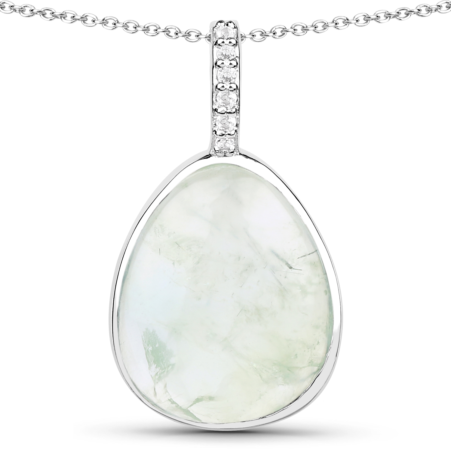 6.56 Carat Genuine Prehnite and White Topaz .925 Sterling Silver Pendant