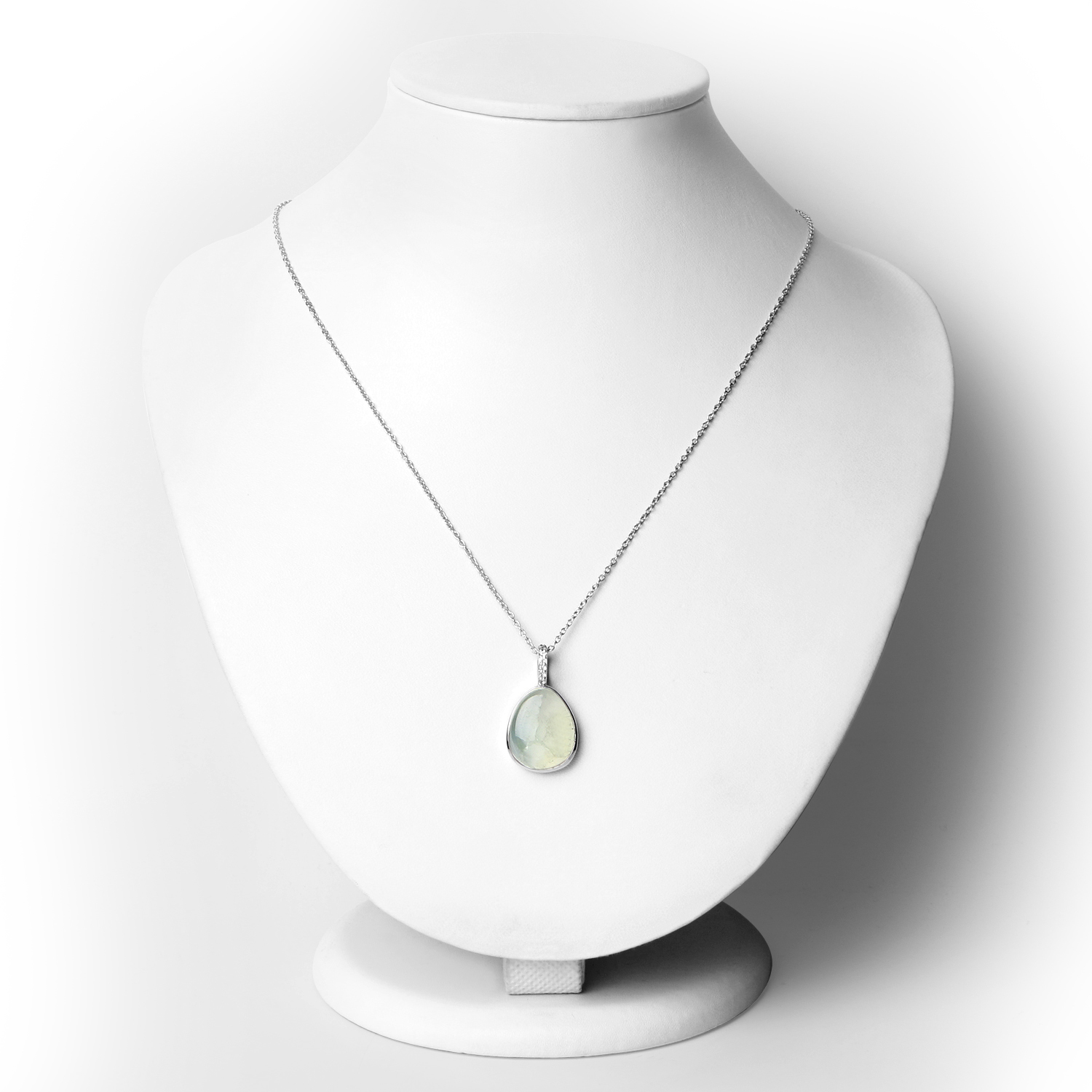 6.56 Carat Genuine Prehnite and White Topaz .925 Sterling Silver Pendant