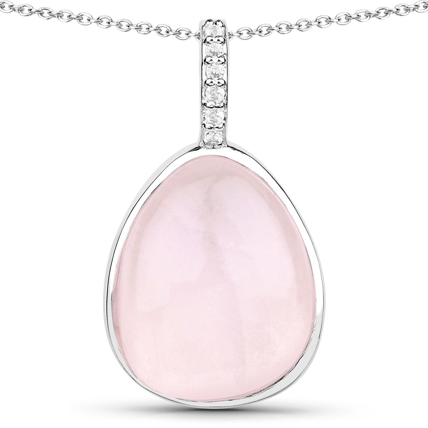 8.61 Carat Genuine Rose Quartz and White Topaz .925 Sterling Silver Pendant