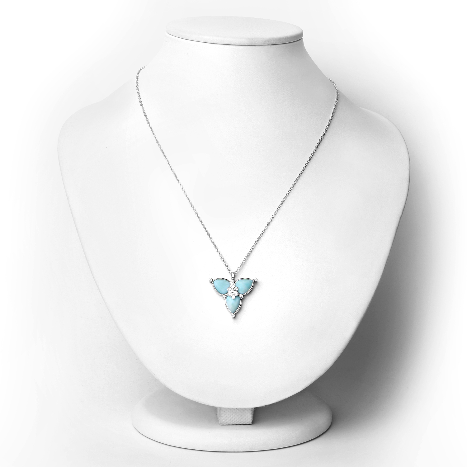 3.87 Carat Genuine Larimar and White Topaz .925 Sterling Silver Pendant