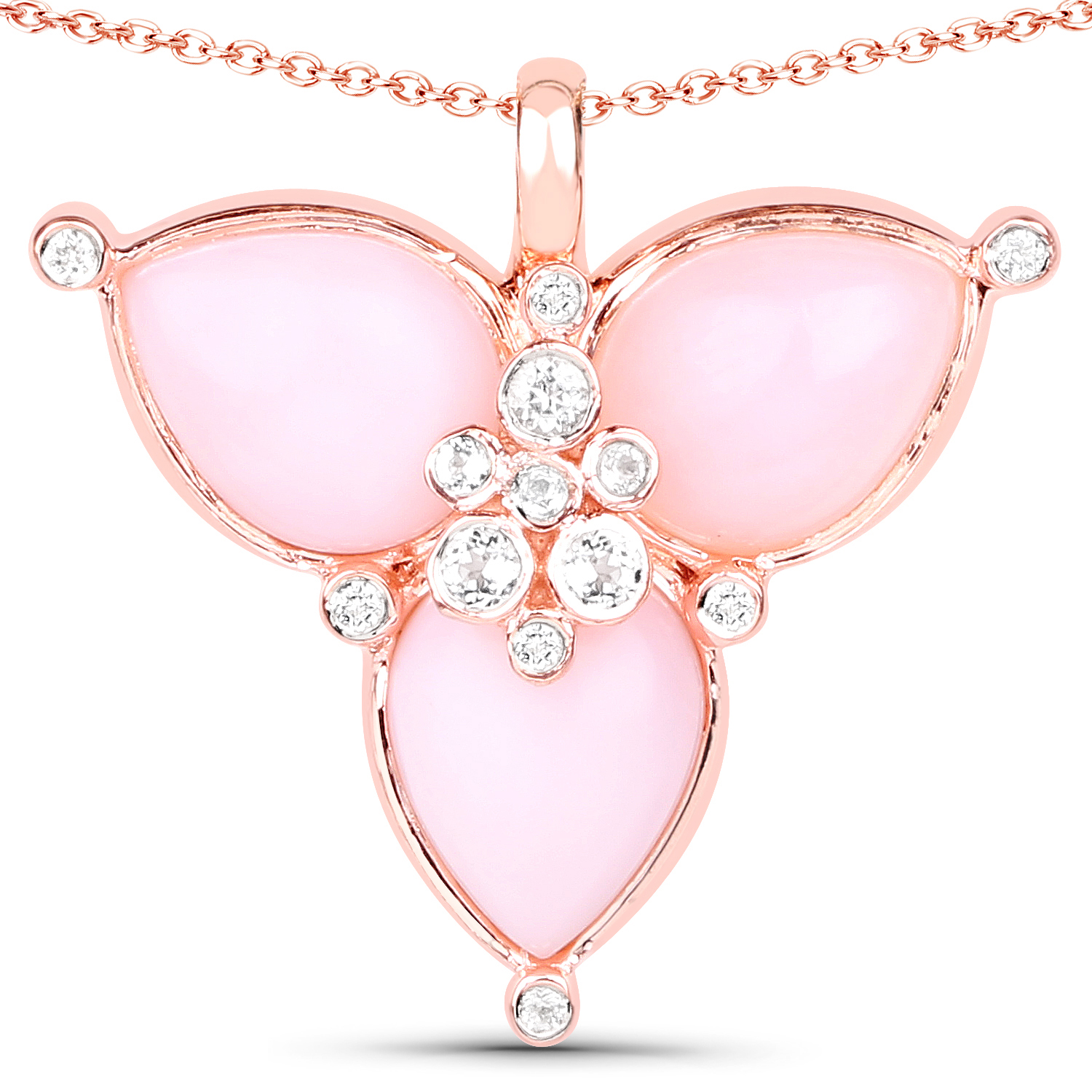 18K Rose Gold Plated 4.29 Carat Genuine Pink Opal and White Topaz .925 Sterling Silver Pendant