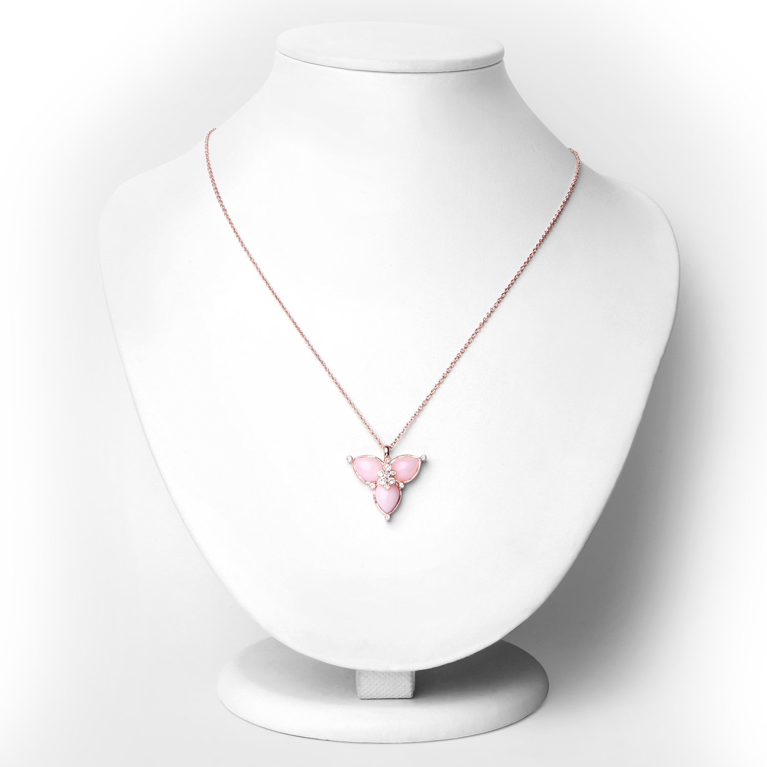 18K Rose Gold Plated 4.29 Carat Genuine Pink Opal and White Topaz .925 Sterling Silver Pendant