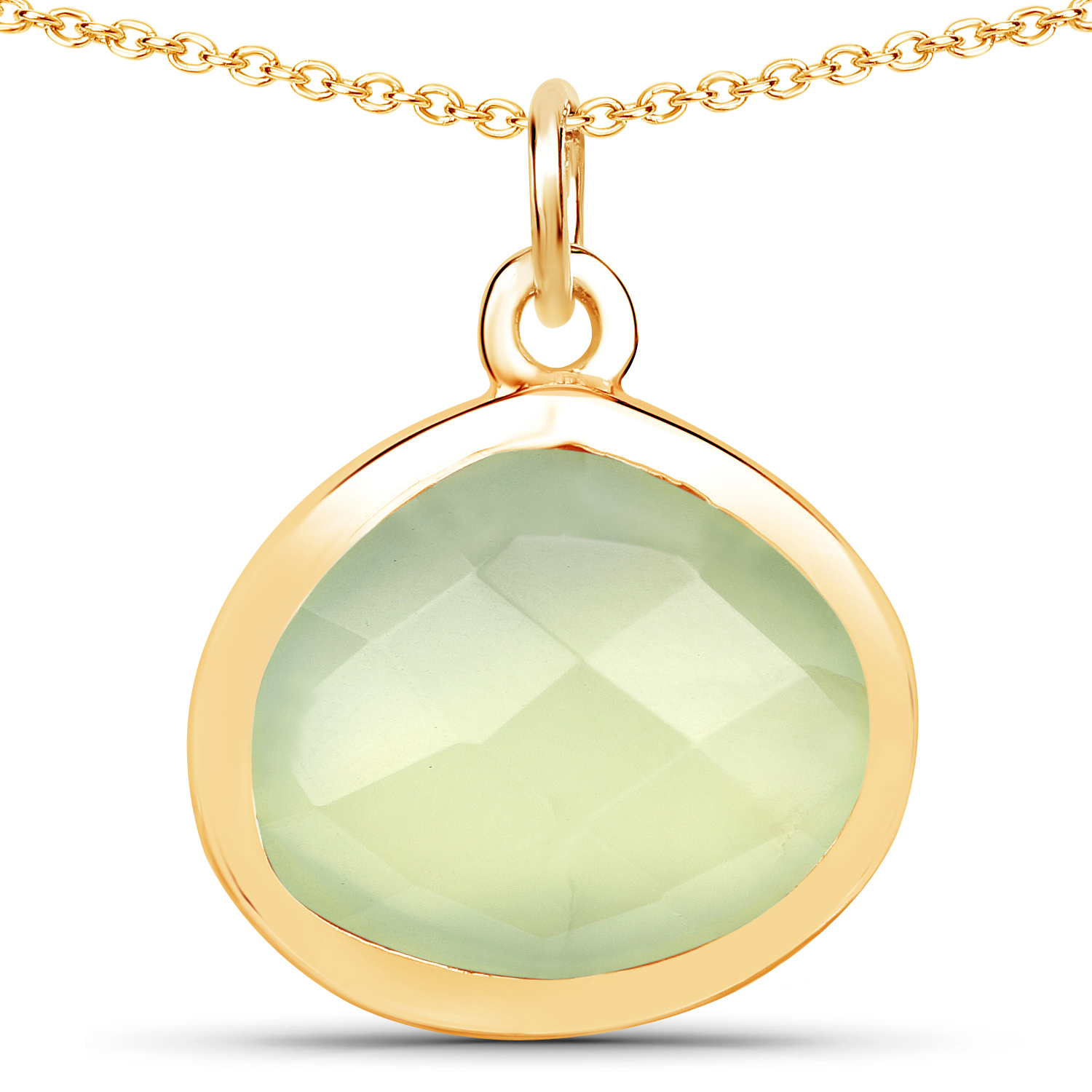 18K Yellow Gold Plated 4.70 Carat Genuine Prehnite .925 Sterling Silver Pendant
