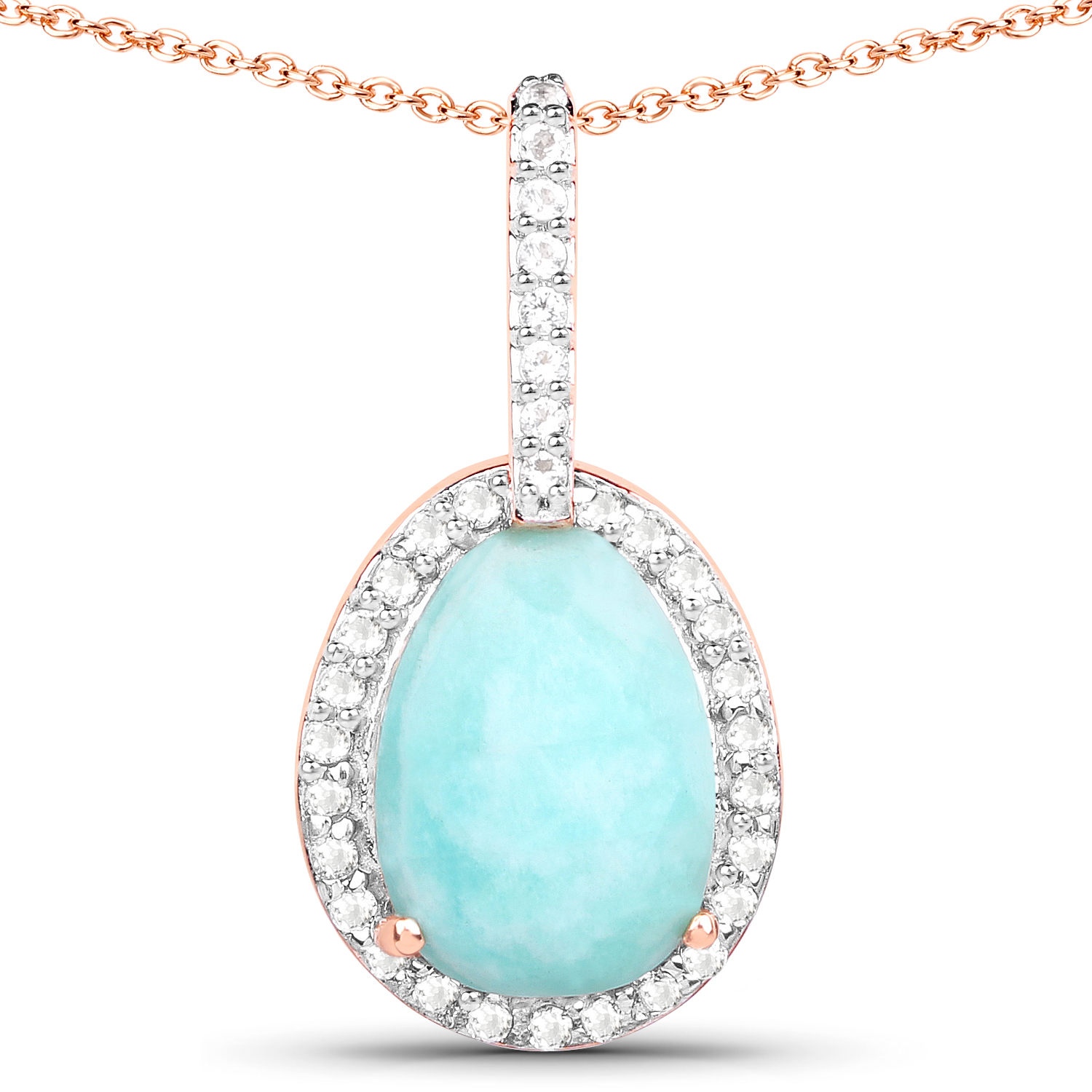 18K Rose Gold Plated 2.52 Carat Genuine Amazonite and White Topaz .925 Sterling Silver Pendant