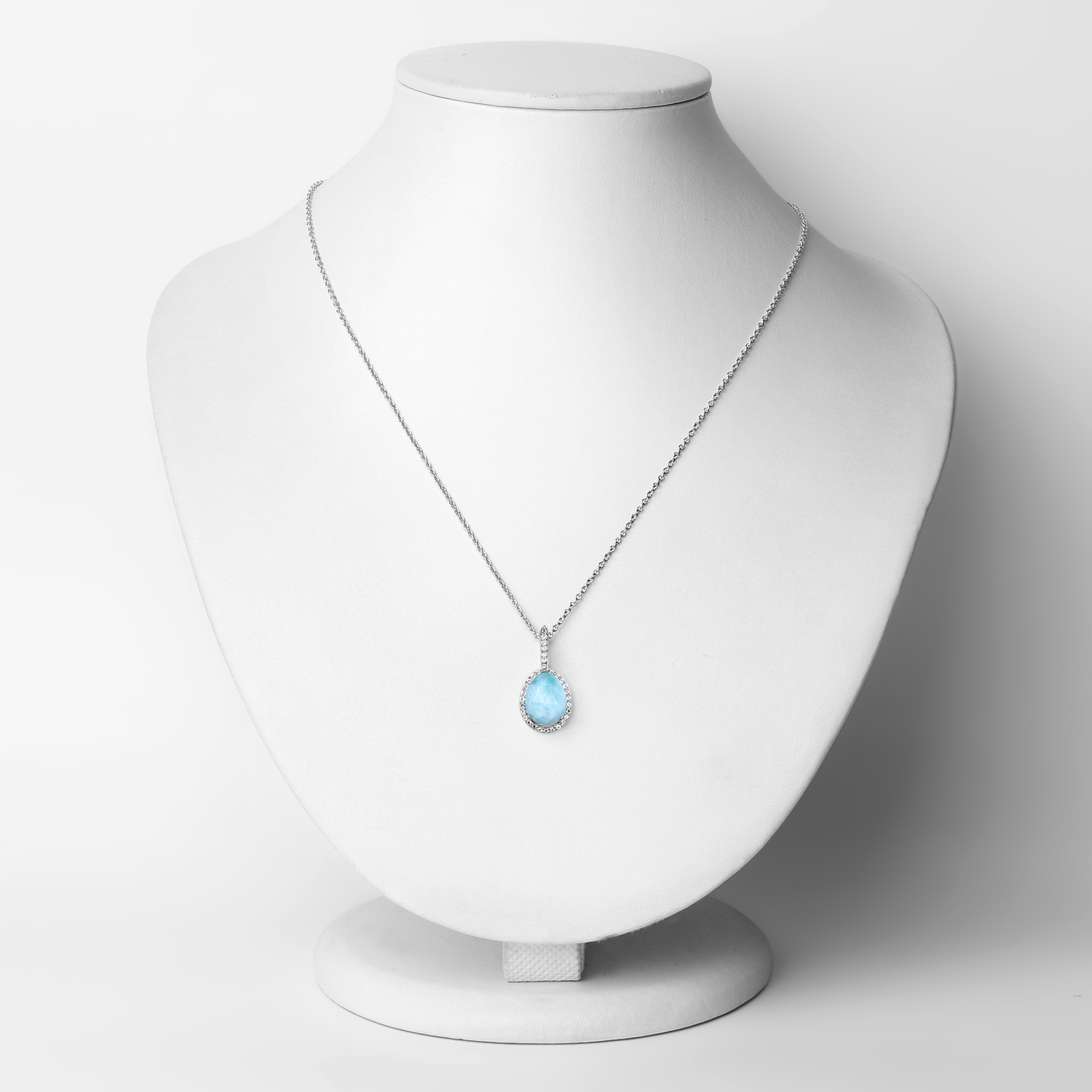 2.20 Carat Genuine Larimar and White Topaz .925 Sterling Silver Pendant