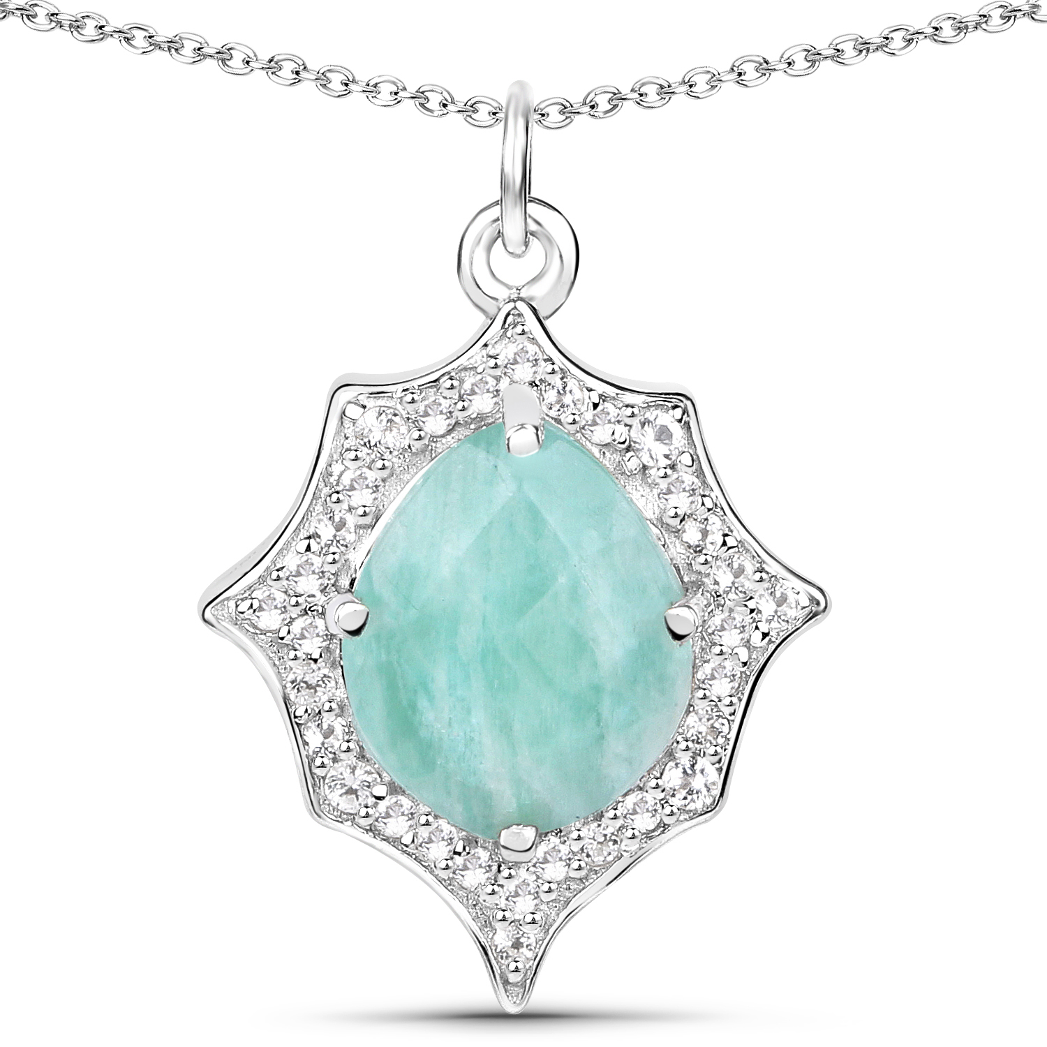 3.32 Carat Genuine Amazonite and White Topaz .925 Sterling Silver Pendant