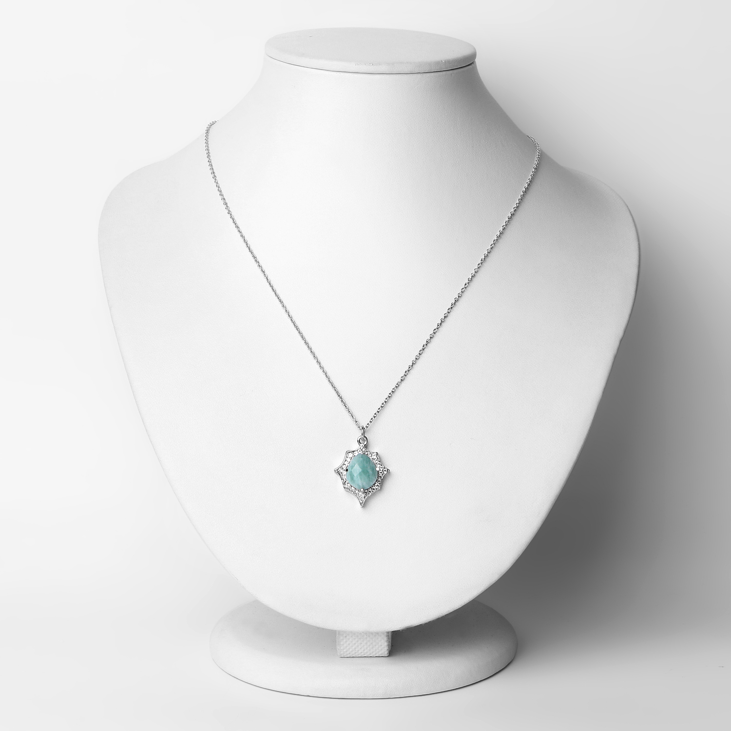 3.32 Carat Genuine Amazonite and White Topaz .925 Sterling Silver Pendant