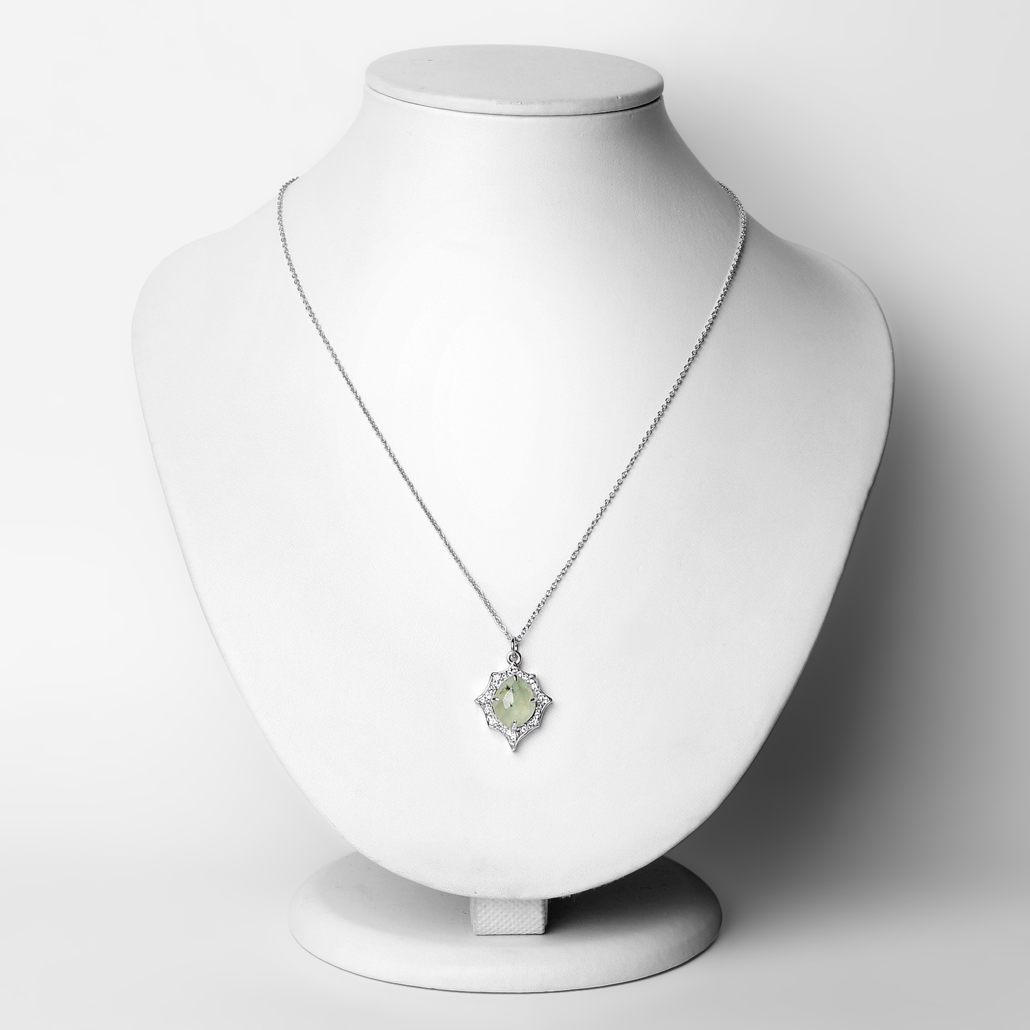 3.06 Carat Genuine Prehnite and White Topaz .925 Sterling Silver Pendant