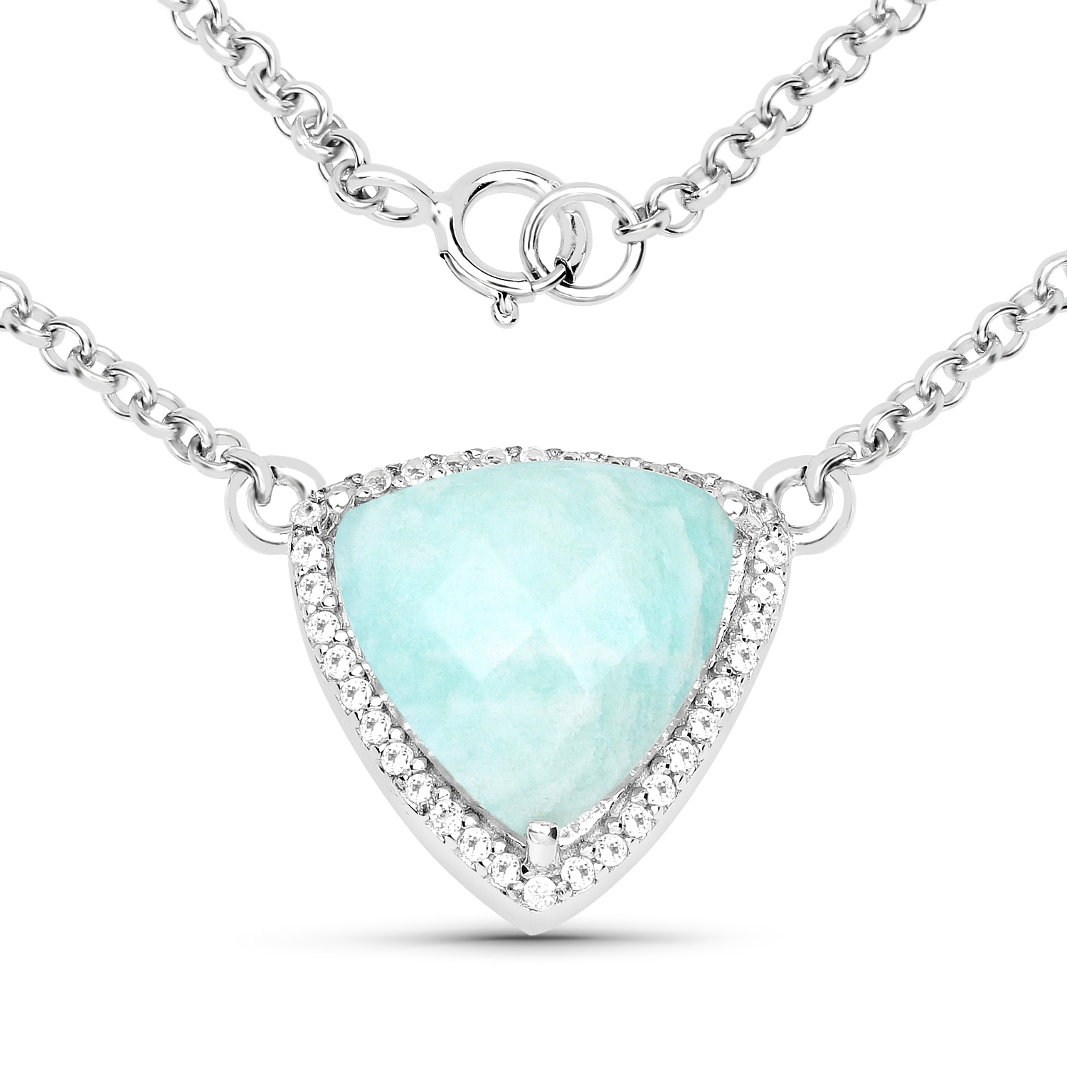5.74 Carat Genuine Amazonite and White Topaz .925 Sterling Silver Pendant