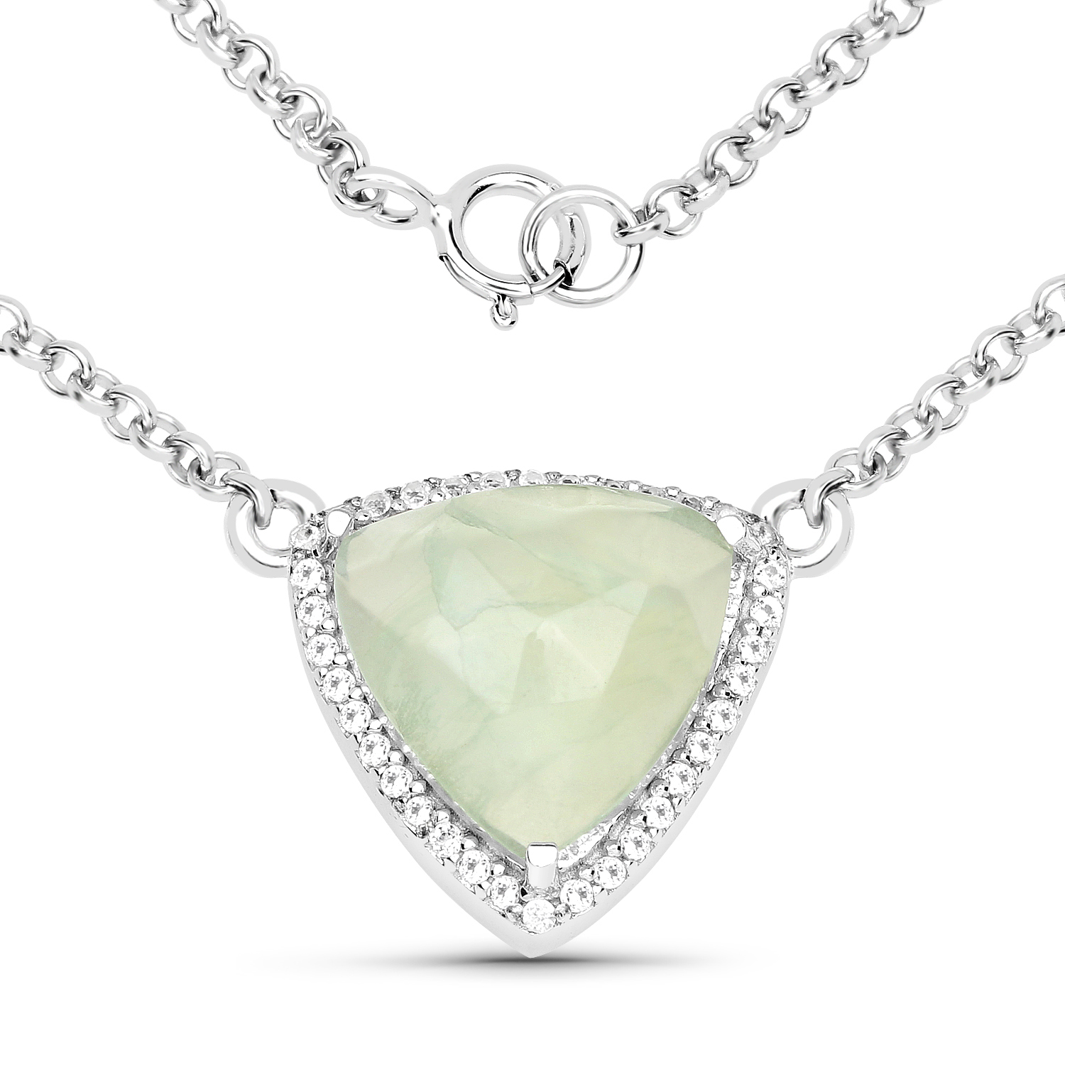 4.86 Carat Genuine Prehnite and White Topaz .925 Sterling Silver Pendant