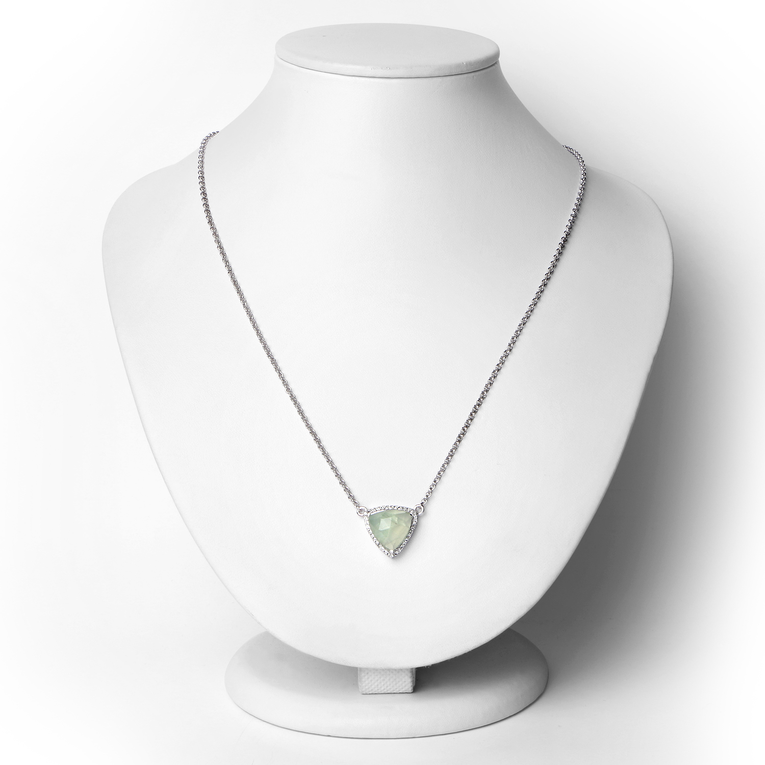 4.86 Carat Genuine Prehnite and White Topaz .925 Sterling Silver Pendant