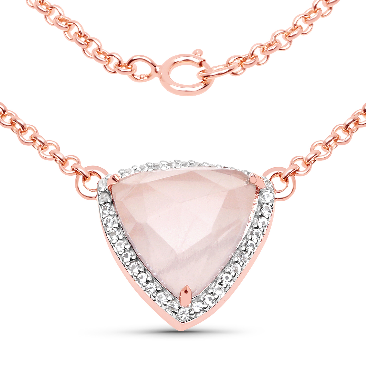 14K Rose Gold Plated 4.20 Carat Genuine Rose Quartz and White Topaz .925 Sterling Silver Pendant