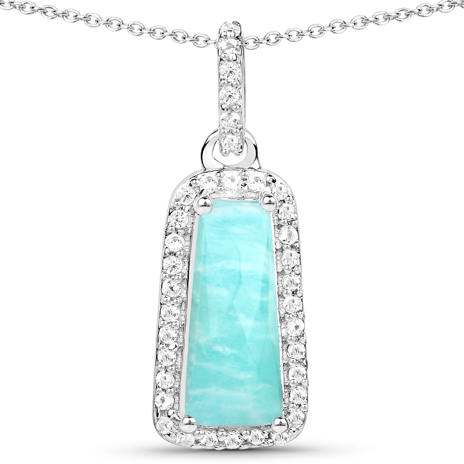 2.38 Carat Genuine Amazonite and White Topaz .925 Sterling Silver Pendant