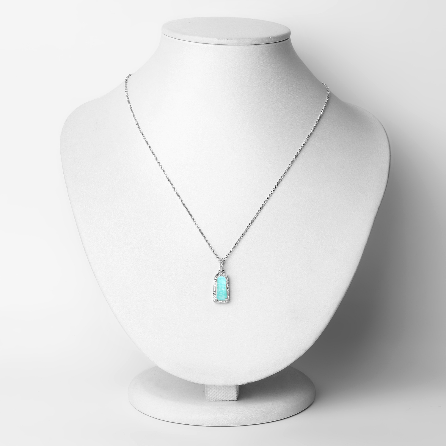 2.38 Carat Genuine Amazonite and White Topaz .925 Sterling Silver Pendant