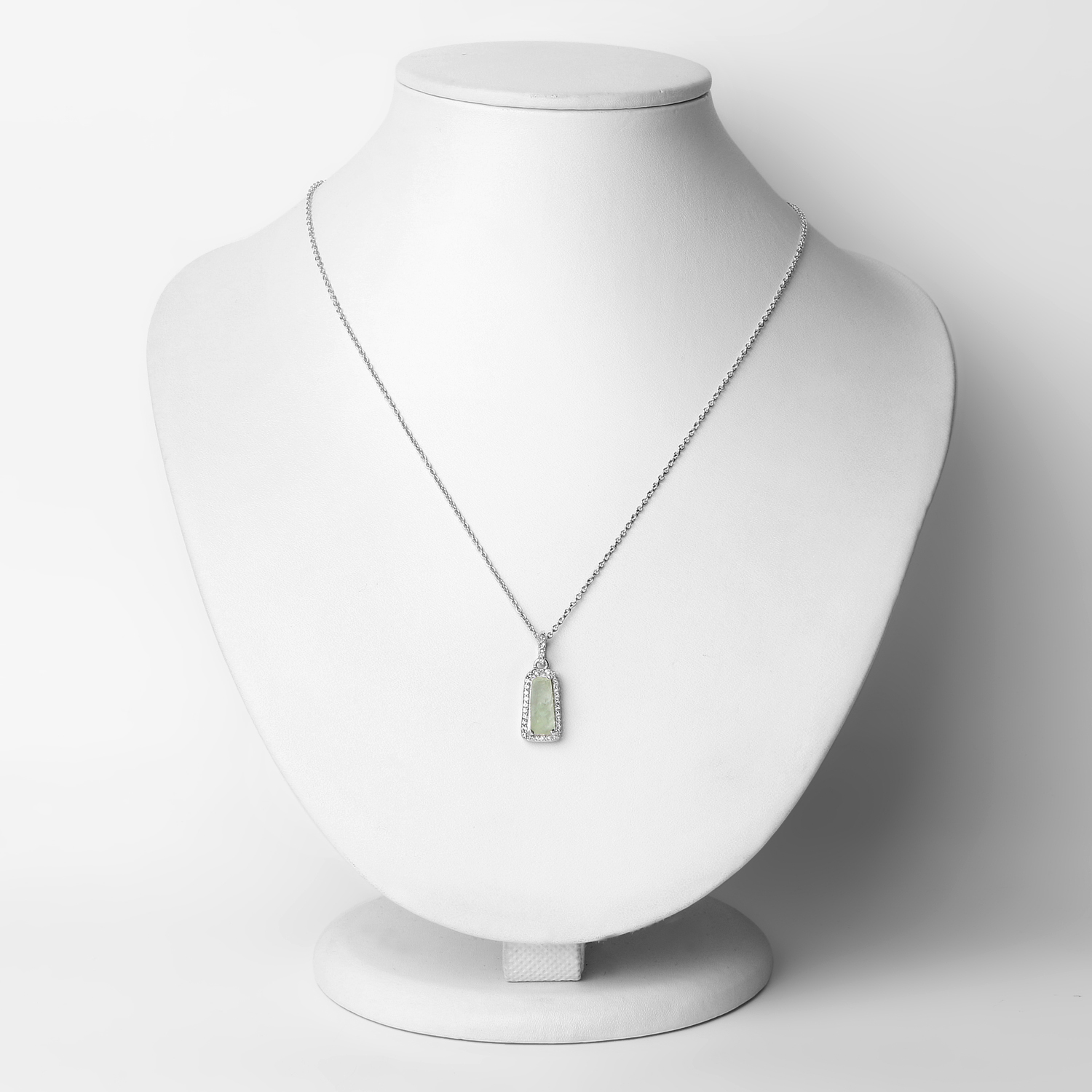 2.06 Carat Genuine Prehnite and White Topaz .925 Sterling Silver Pendant