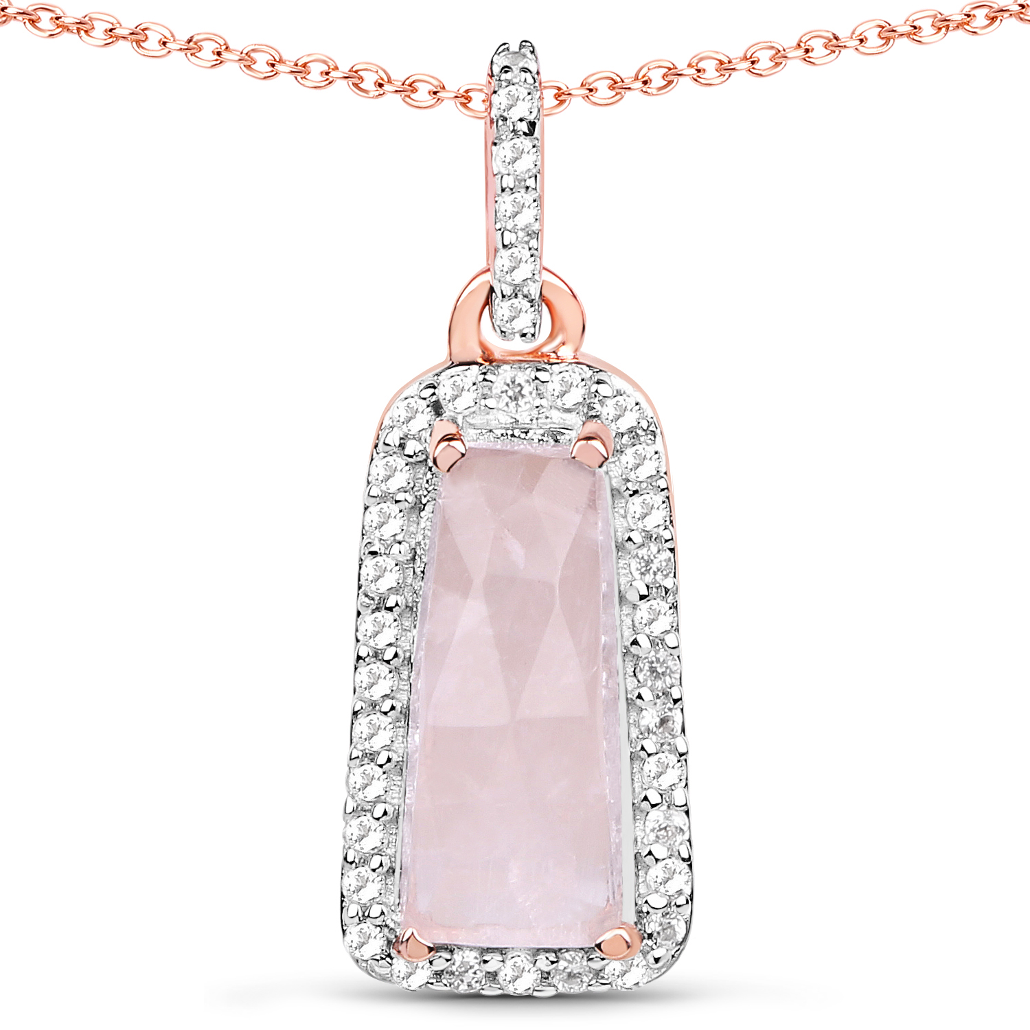 18K Rose Gold Plated 1.77 Carat Genuine Rose Quartz and White Topaz .925 Sterling Silver Pendant