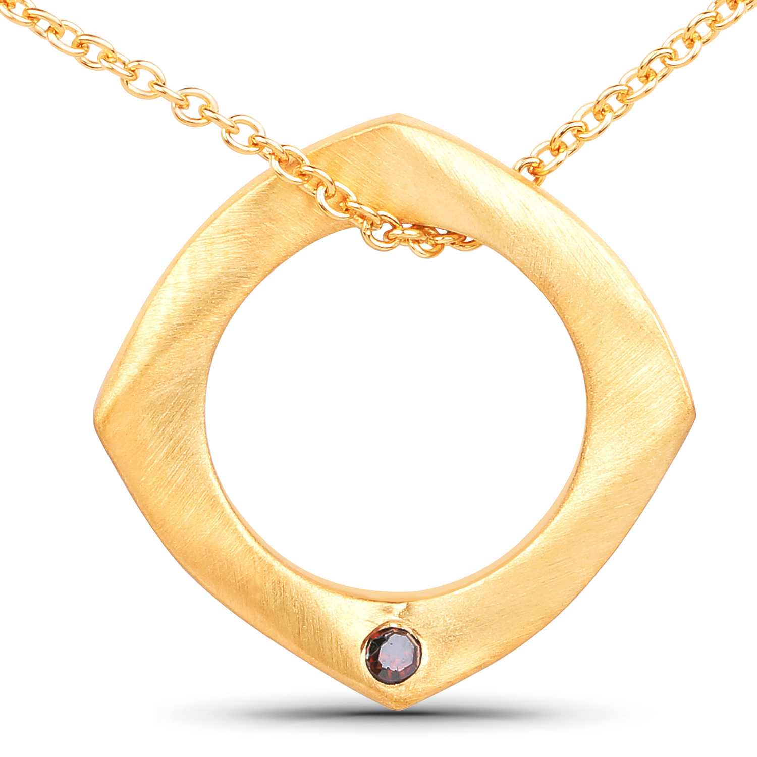 18K Yellow Gold Plated 0.03 Carat Genuine Red Diamond .925 Sterling Silver Pendant