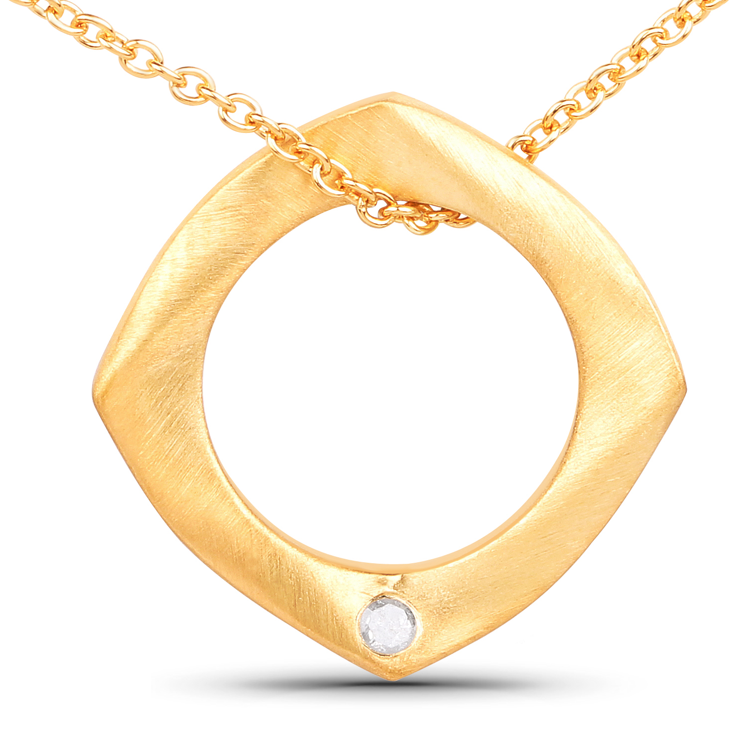 18K Yellow Gold Plated 0.03 Carat Genuine White Diamond .925 Sterling Silver Pendant