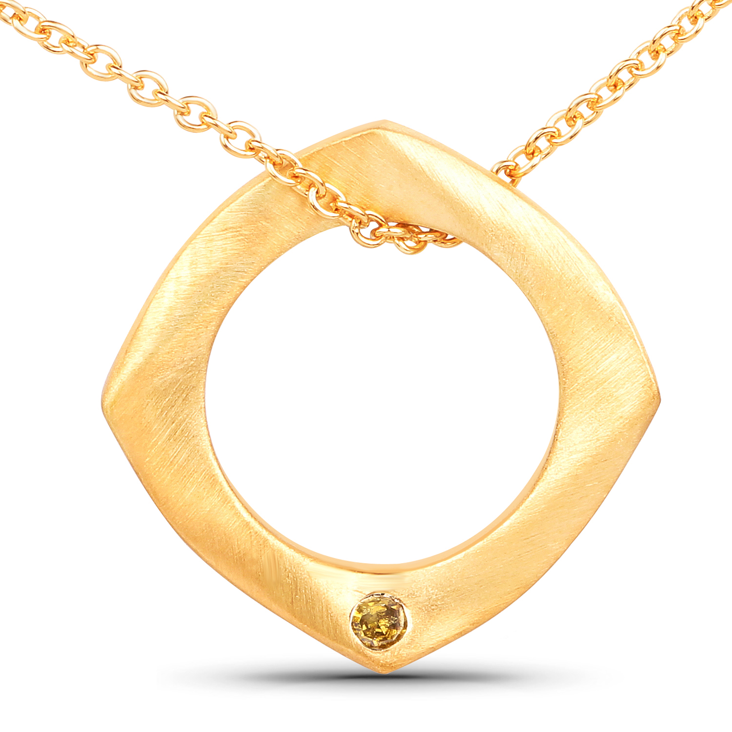 18K Yellow Gold Plated 0.03 Carat Genuine Yellow Diamond .925 Sterling Silver Pendant