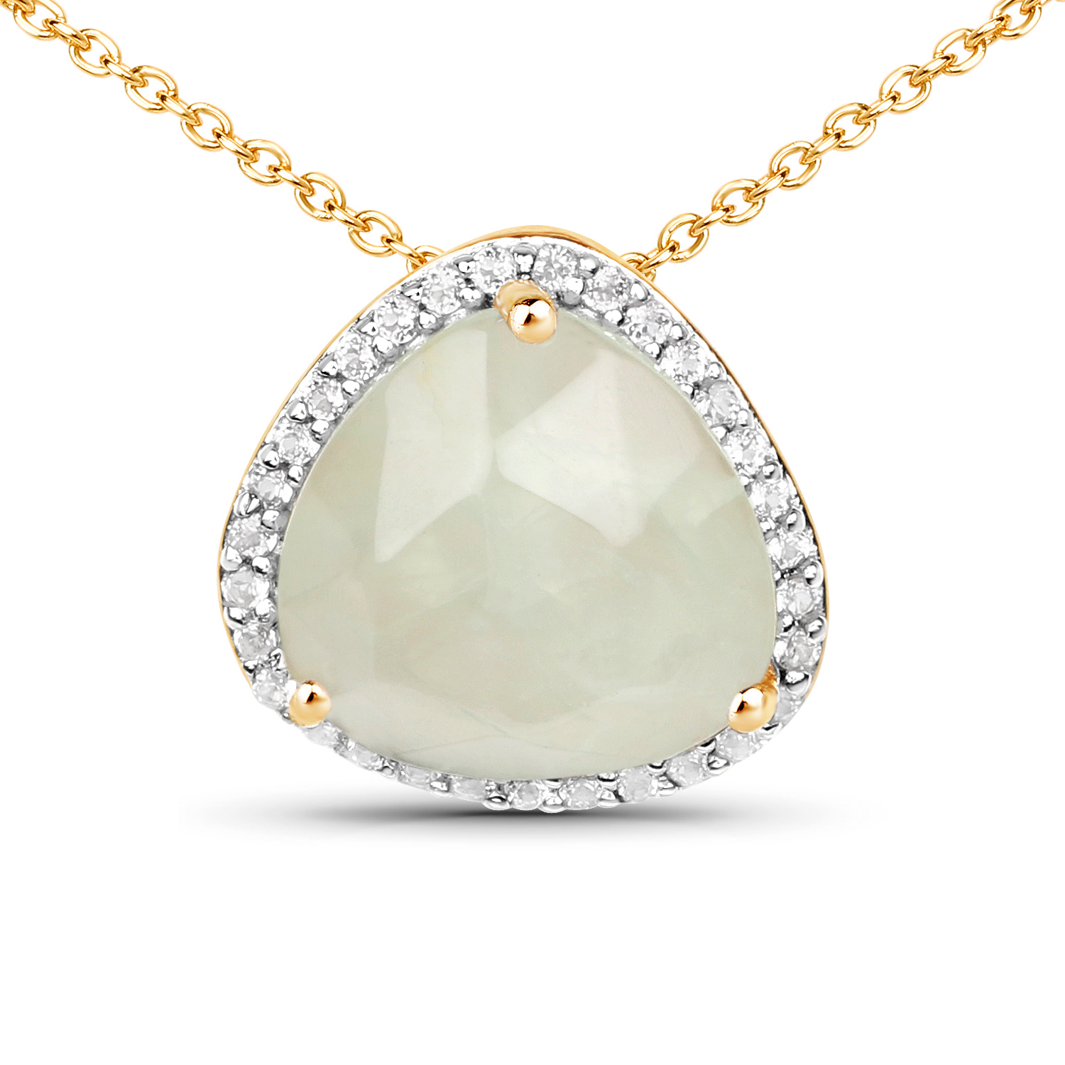 18K Yellow Gold Plated 3.86 Carat Genuine Prehnite and White Topaz .925 Sterling Silver Pendant