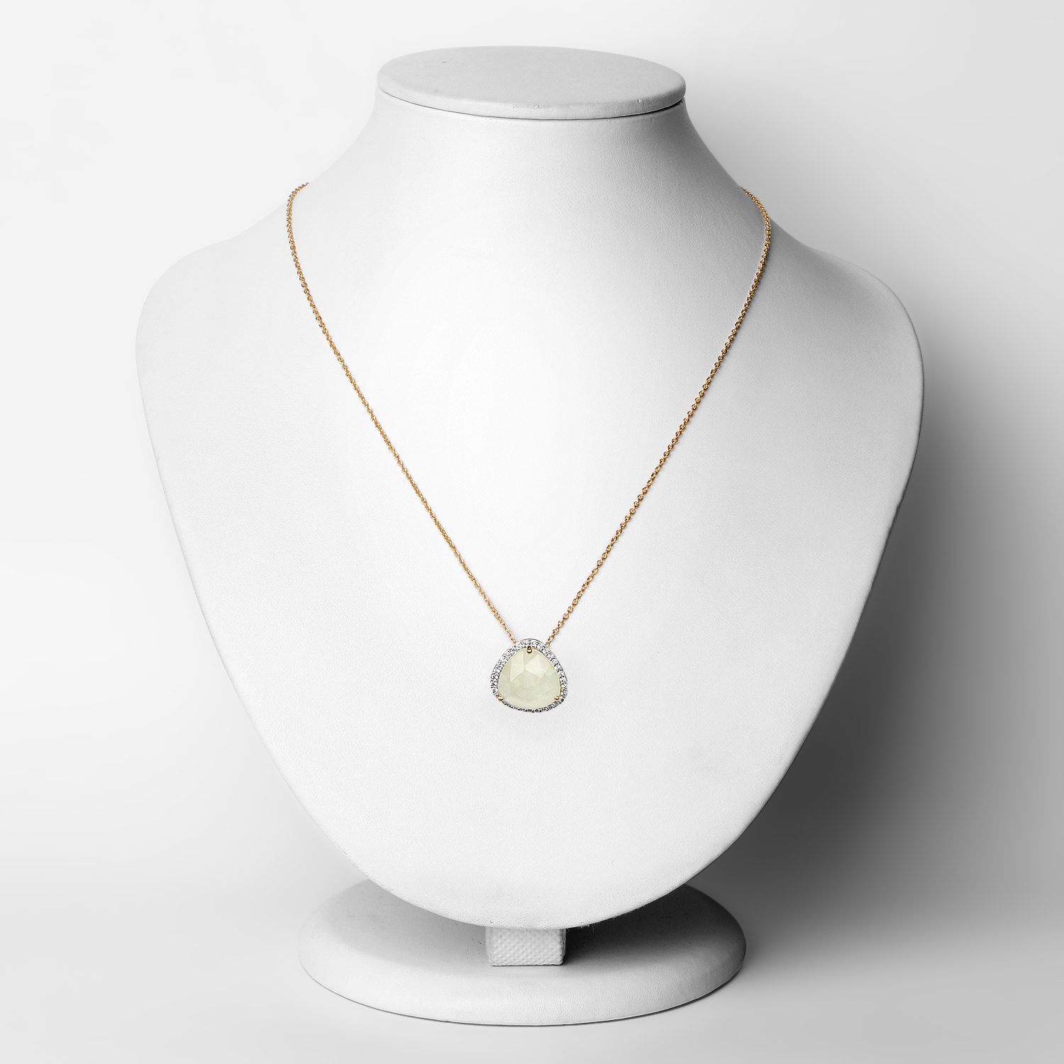 18K Yellow Gold Plated 3.86 Carat Genuine Prehnite and White Topaz .925 Sterling Silver Pendant