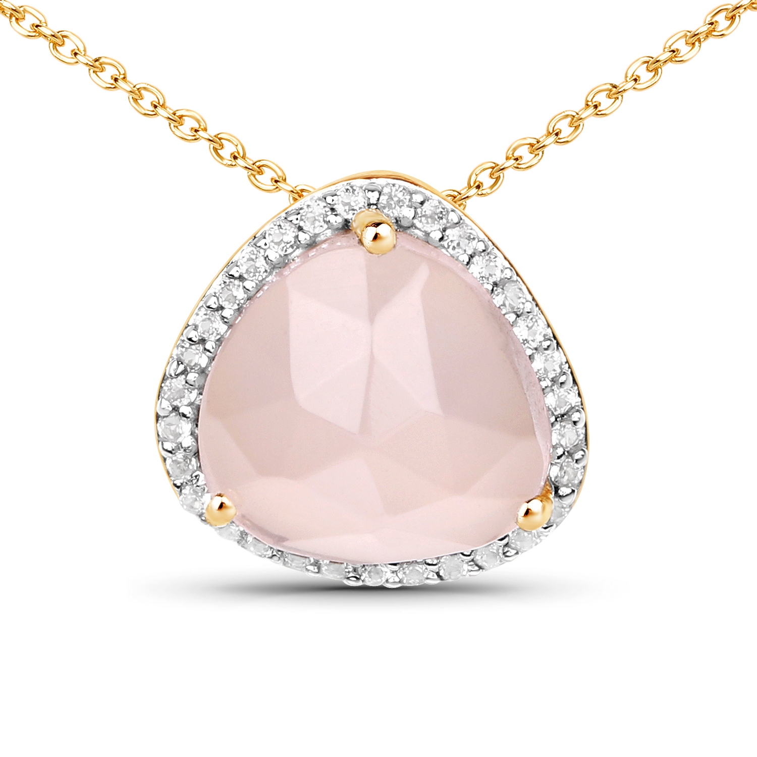 18K Yellow Gold Plated 3.76 Carat Genuine Rose Quartz and White Topaz .925 Sterling Silver Pendant