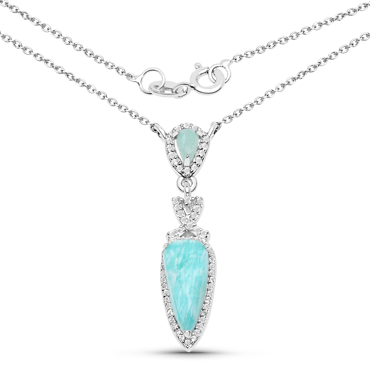 2.10 Carat Genuine Amazonite and White Topaz .925 Sterling Silver Pendant