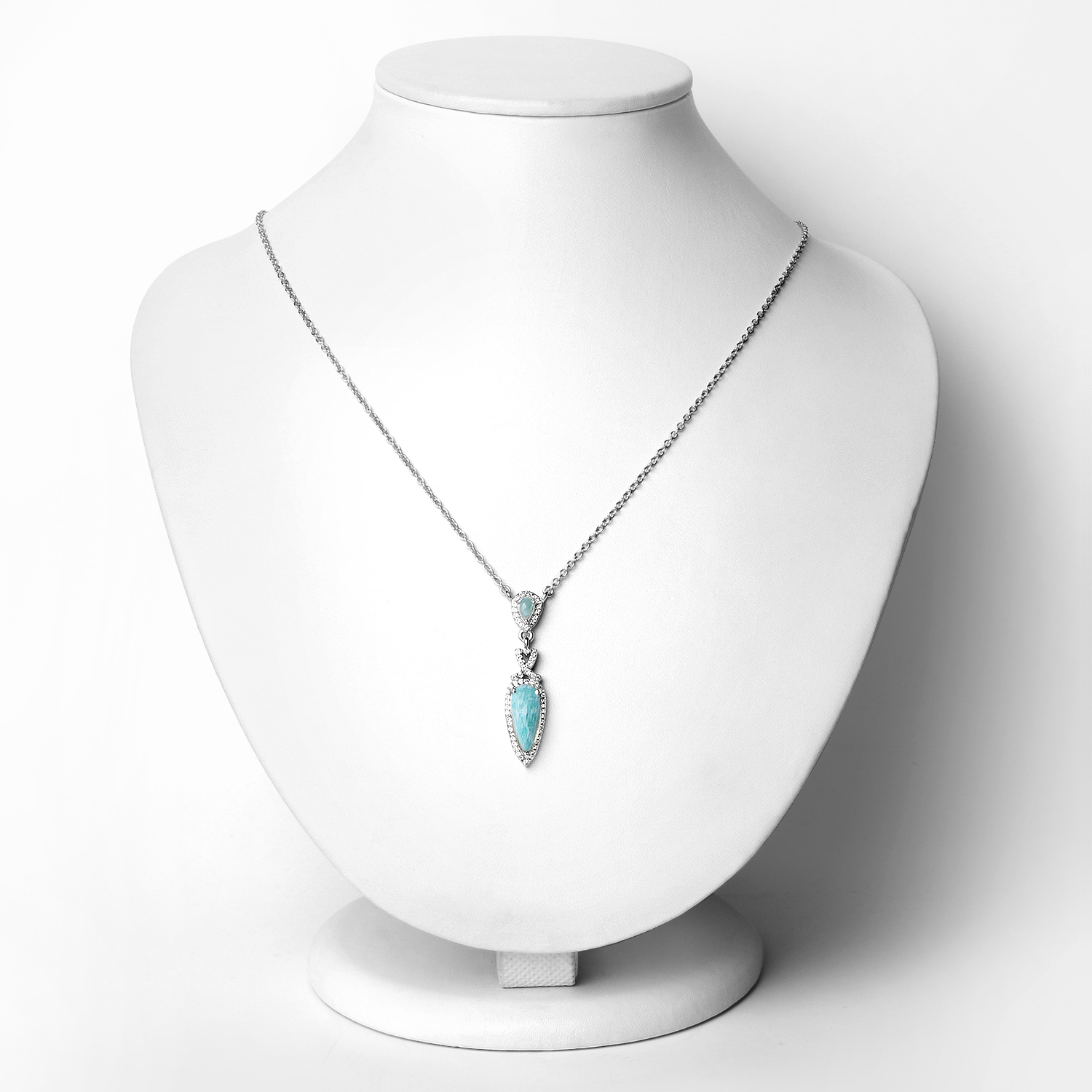 2.10 Carat Genuine Amazonite and White Topaz .925 Sterling Silver Pendant