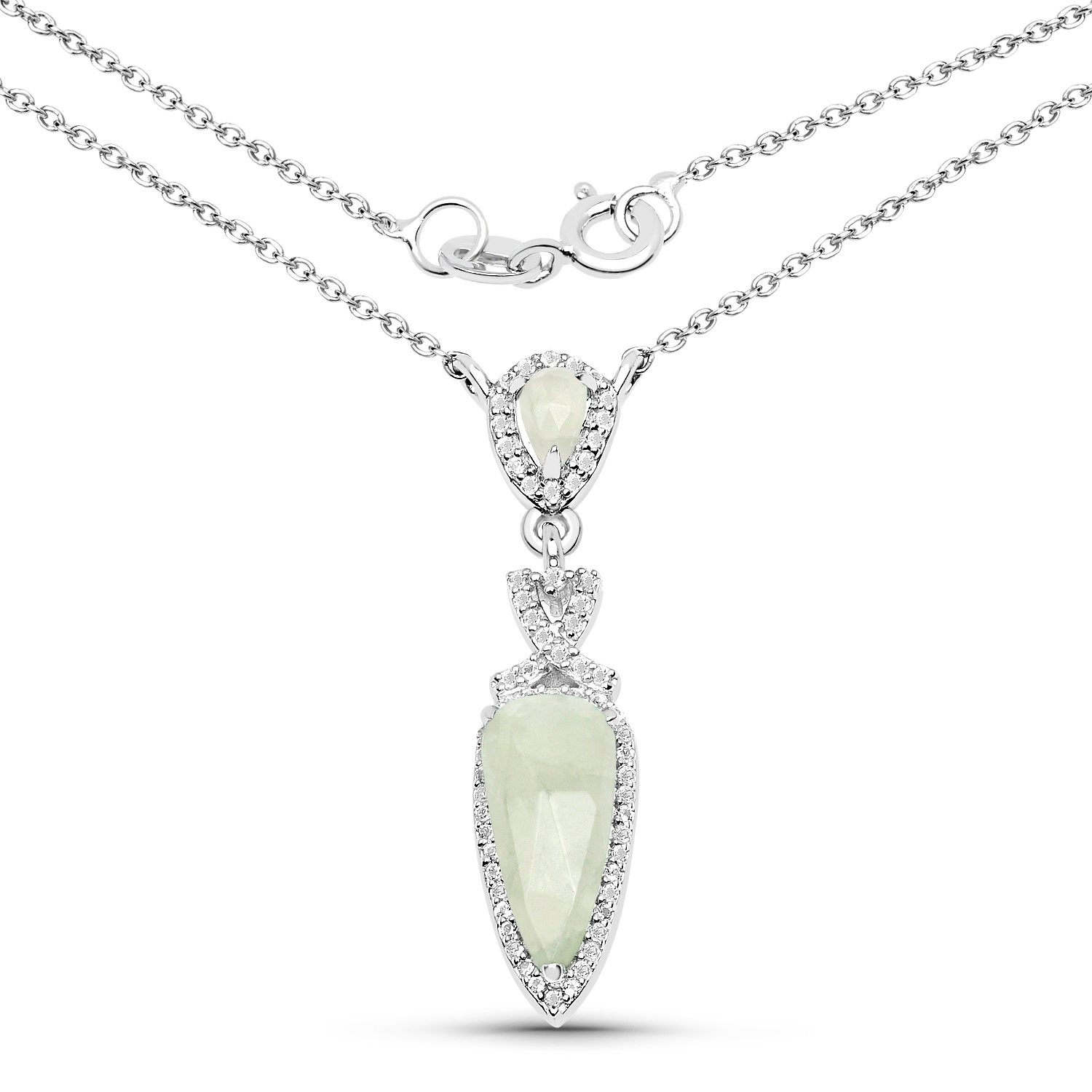 2.70 Carat Genuine Prehnite and White Topaz .925 Sterling Silver Pendant