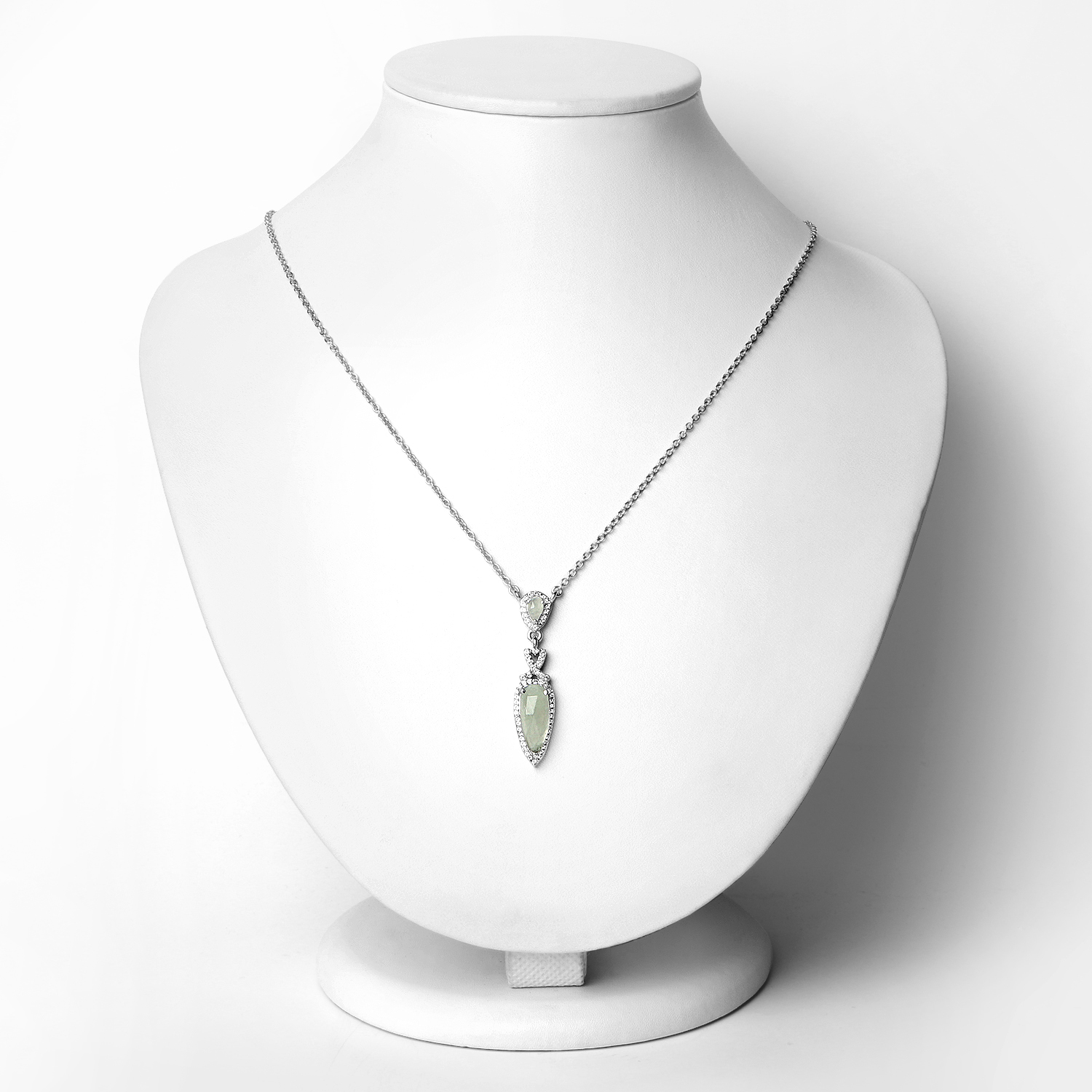 2.70 Carat Genuine Prehnite and White Topaz .925 Sterling Silver Pendant