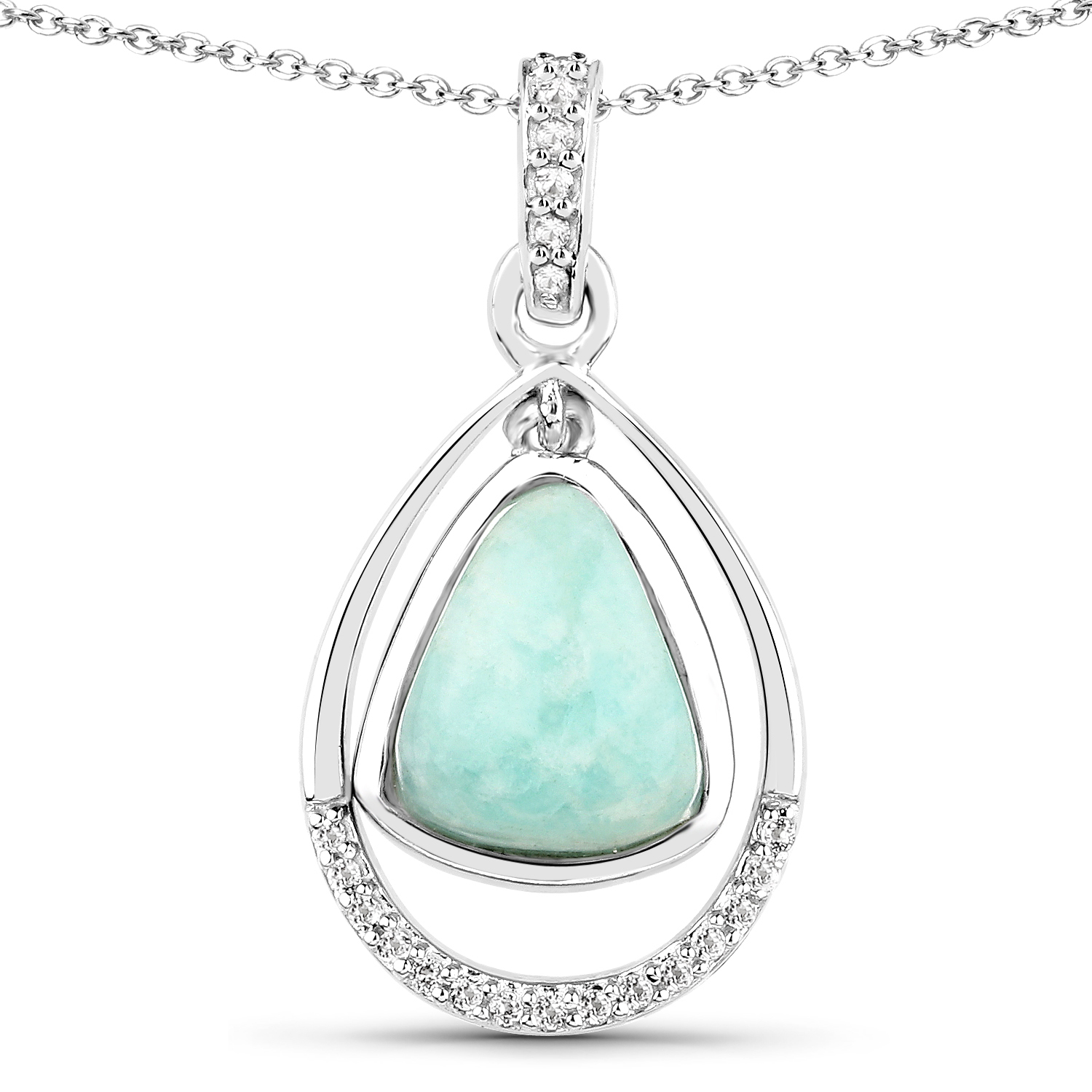 2.50 Carat Genuine Amazonite and White Topaz .925 Sterling Silver Pendant
