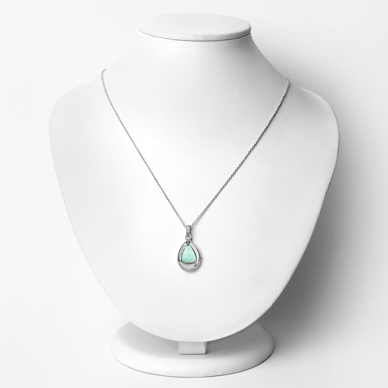 2.50 Carat Genuine Amazonite and White Topaz .925 Sterling Silver Pendant