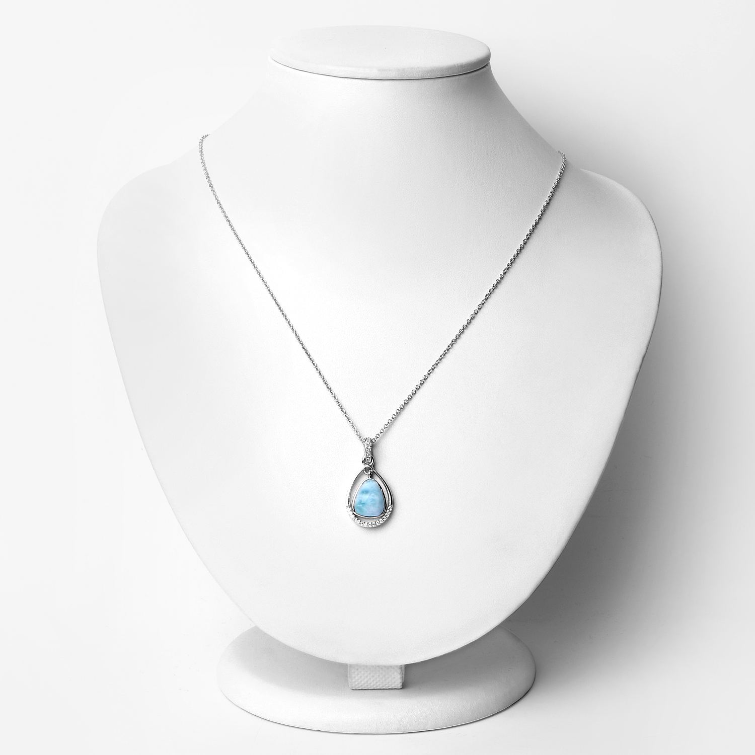 3.76 Carat Genuine Larimar and White Topaz .925 Sterling Silver Pendant