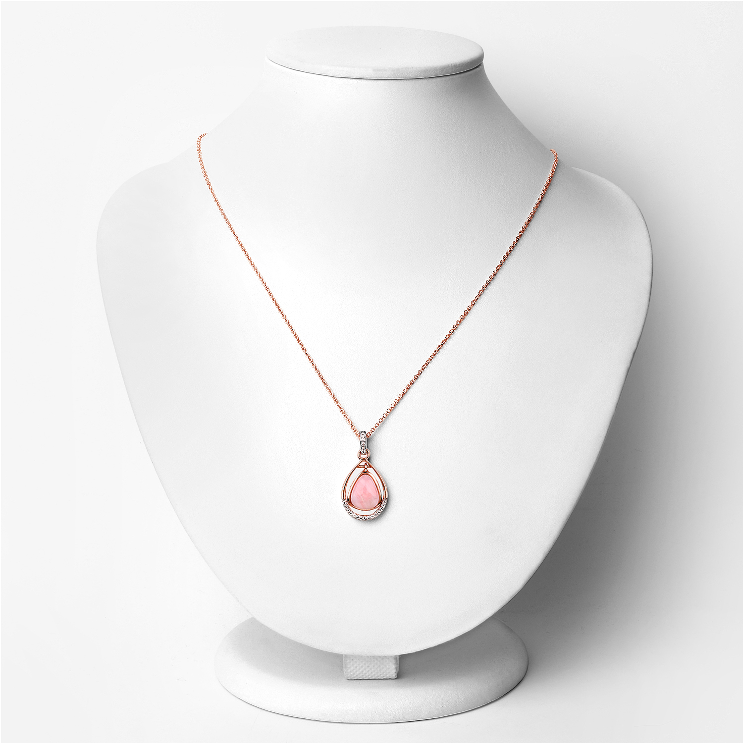 14K Rose Gold Plated 2.33 Carat Genuine Pink Opal and White Topaz .925 Sterling Silver Pendant