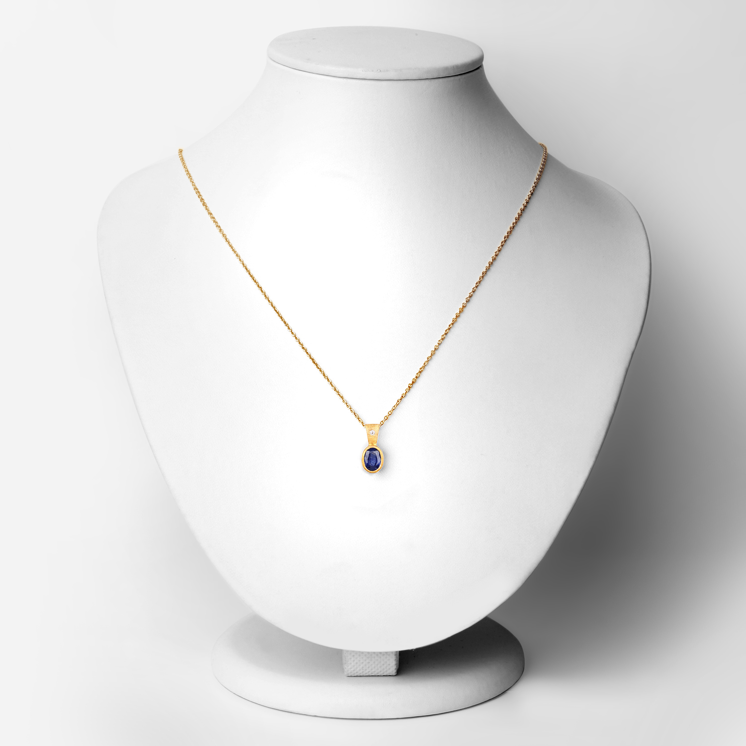 18K Yellow Gold Plated 1.02 Carat Glass Filled Sapphire and White Topaz .925 Sterling Silver Pendant