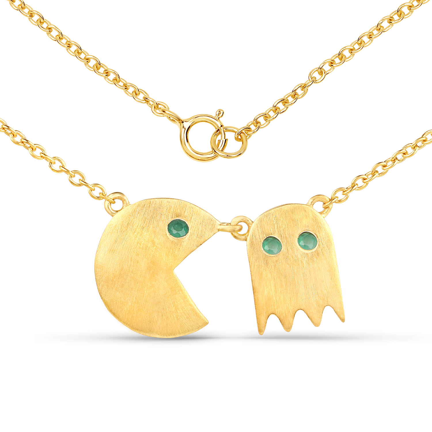 14K Yellow Gold Plated 0.09 Carat Genuine Emerald .925 Sterling Silver Pendant