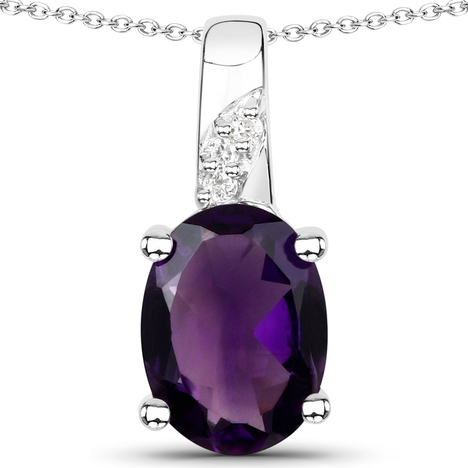 1.17 Carat Genuine Amethyst and White Zircon .925 Sterling Silver Pendant