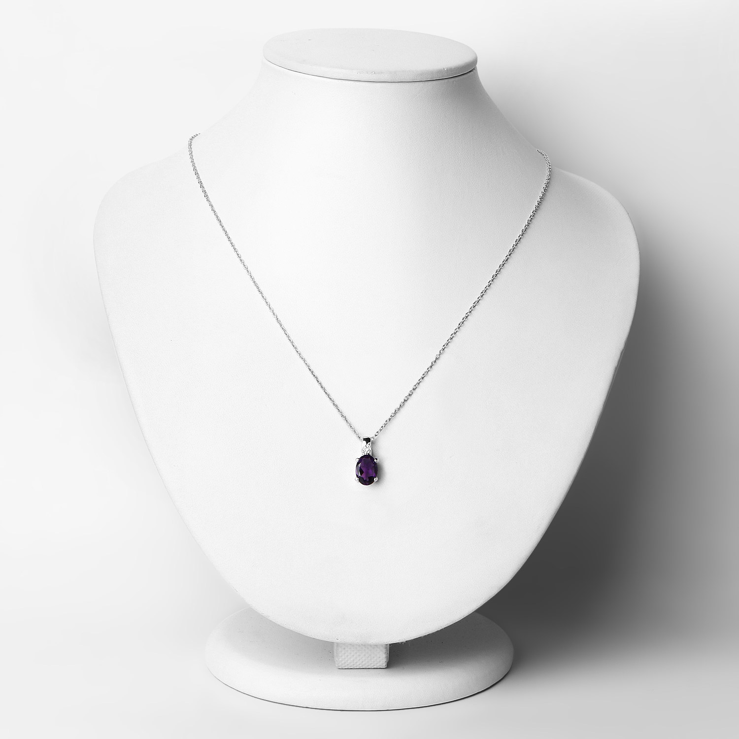 1.17 Carat Genuine Amethyst and White Zircon .925 Sterling Silver Pendant