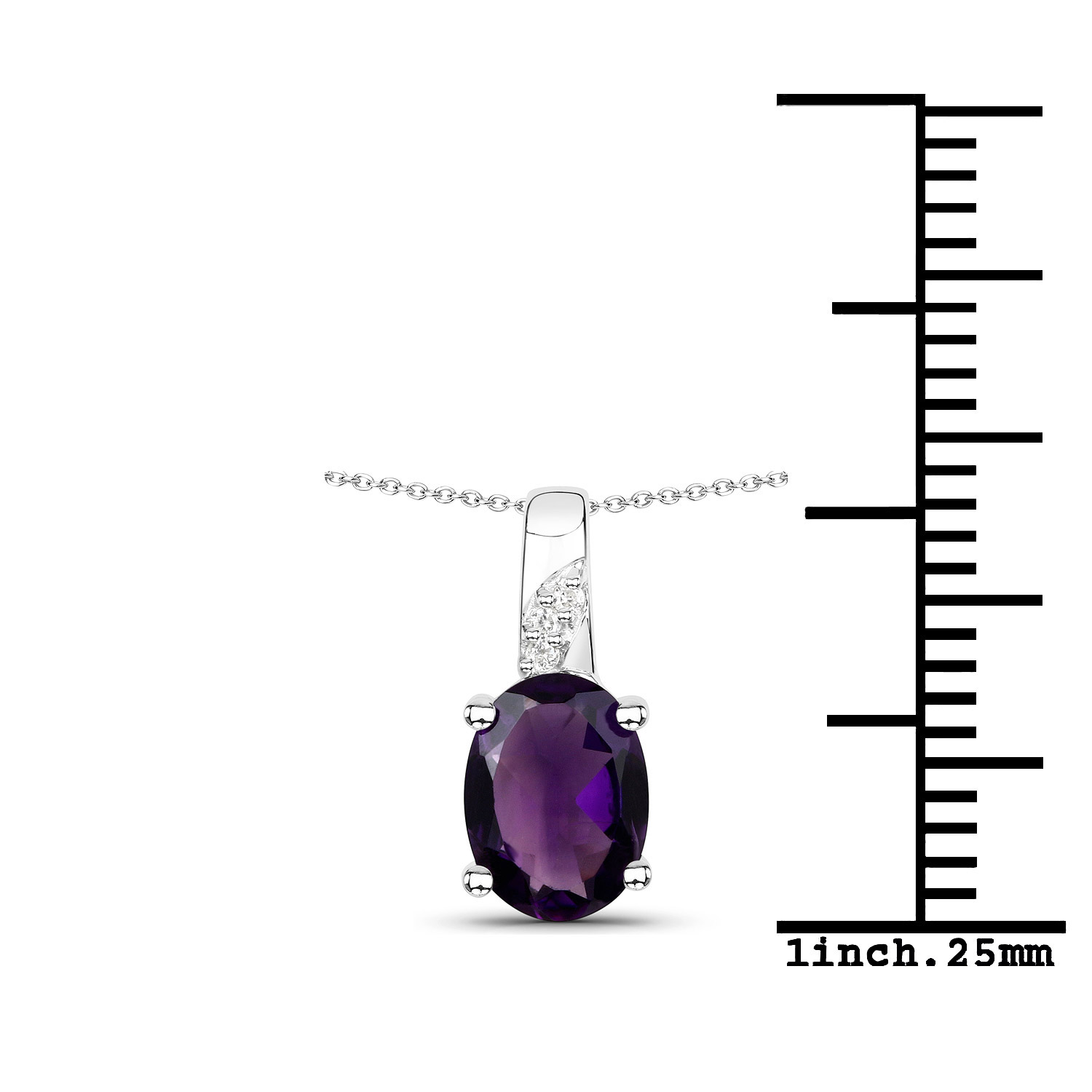 1.17 Carat Genuine Amethyst and White Zircon .925 Sterling Silver Pendant