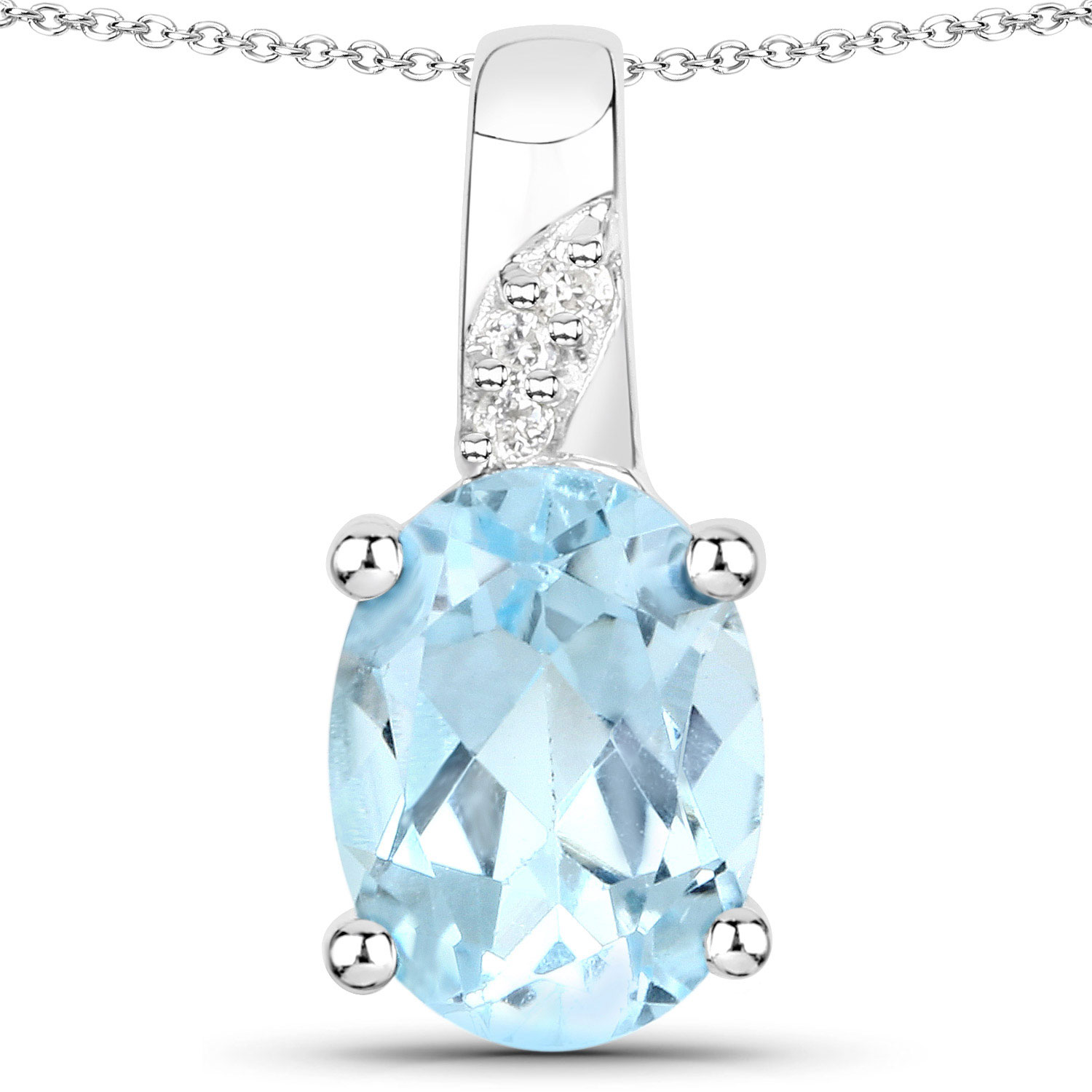 1.62 Carat Genuine Blue Topaz and White Zircon .925 Sterling Silver Pendant