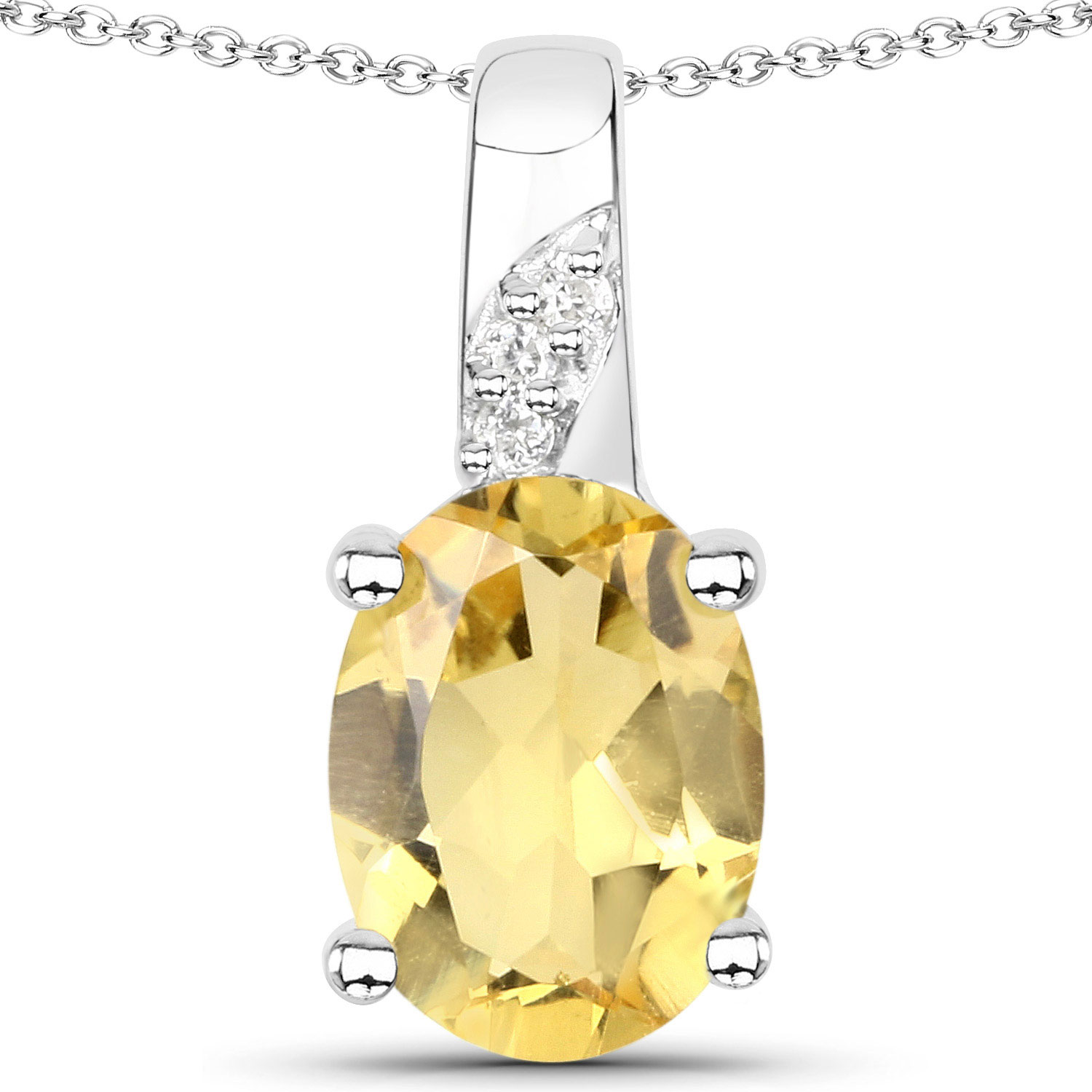 1.12 Carat Genuine Citrine and White Zircon .925 Sterling Silver Pendant