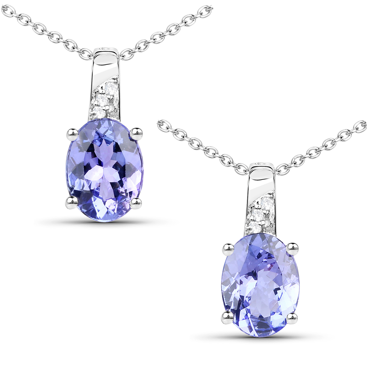 1.17 Carat Genuine Tanzanite and White Zircon .925 Sterling Silver Pendant