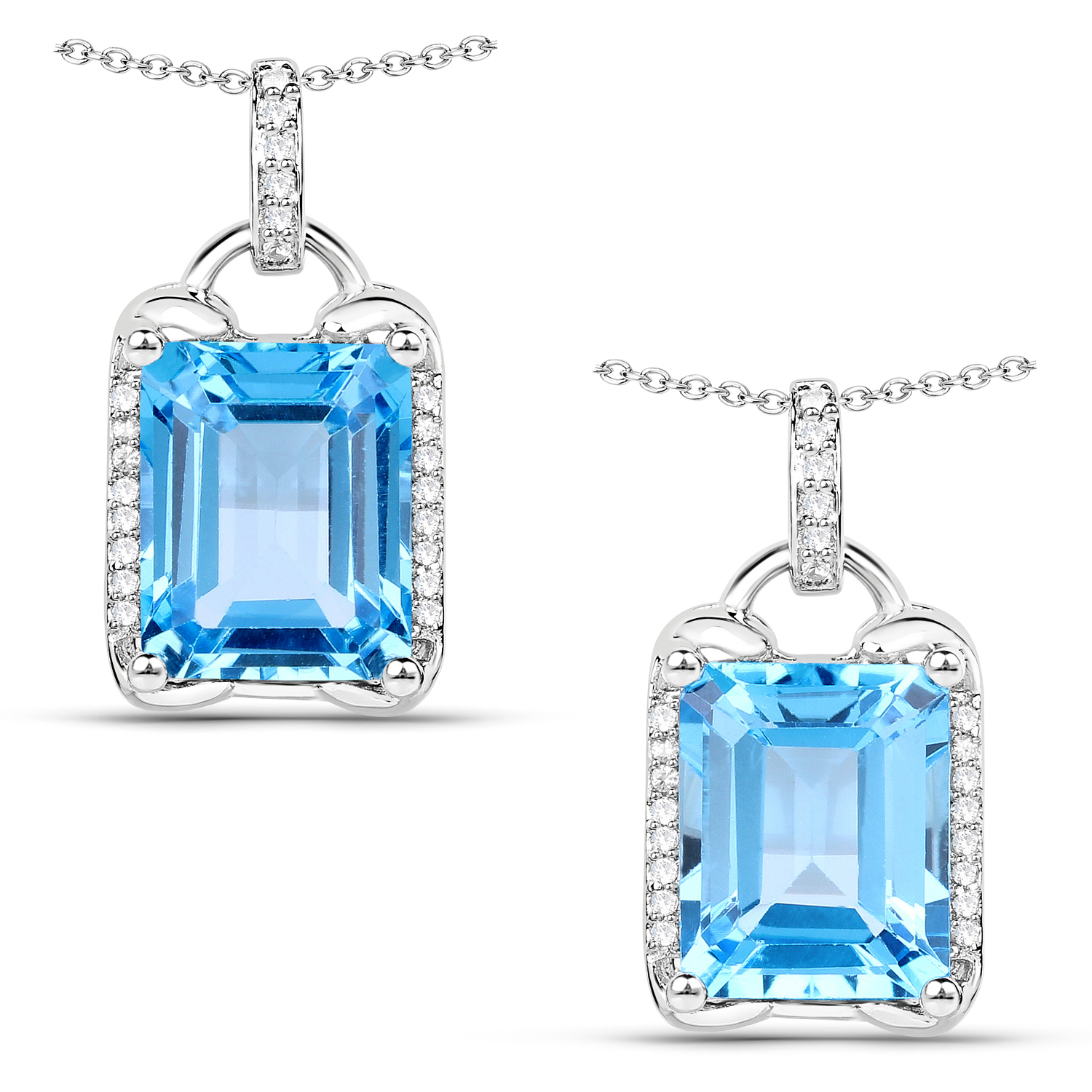 4.00 Carat Genuine Swiss Blue Topaz and White Zircon .925 Sterling Silver Pendant