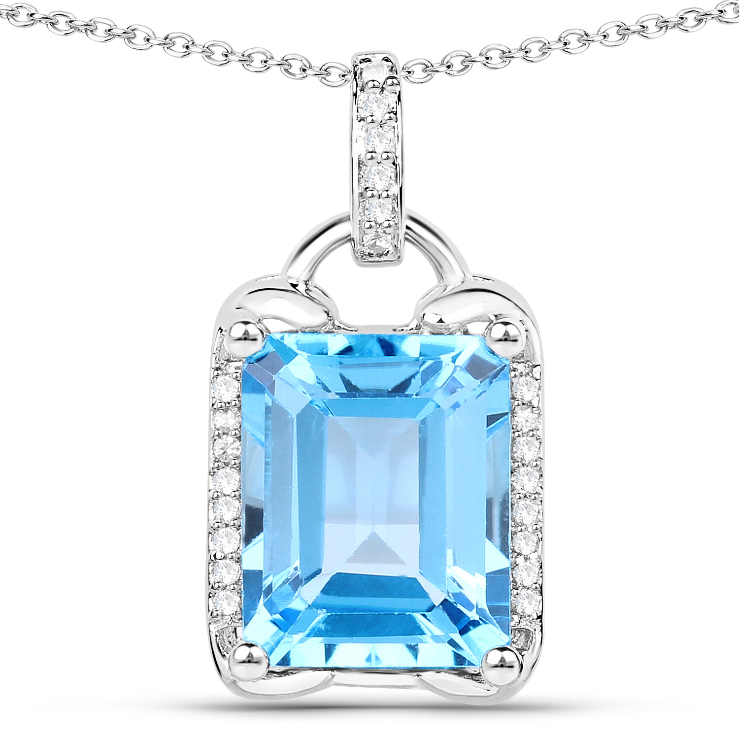 4.00 Carat Genuine Swiss Blue Topaz and White Zircon .925 Sterling Silver Pendant