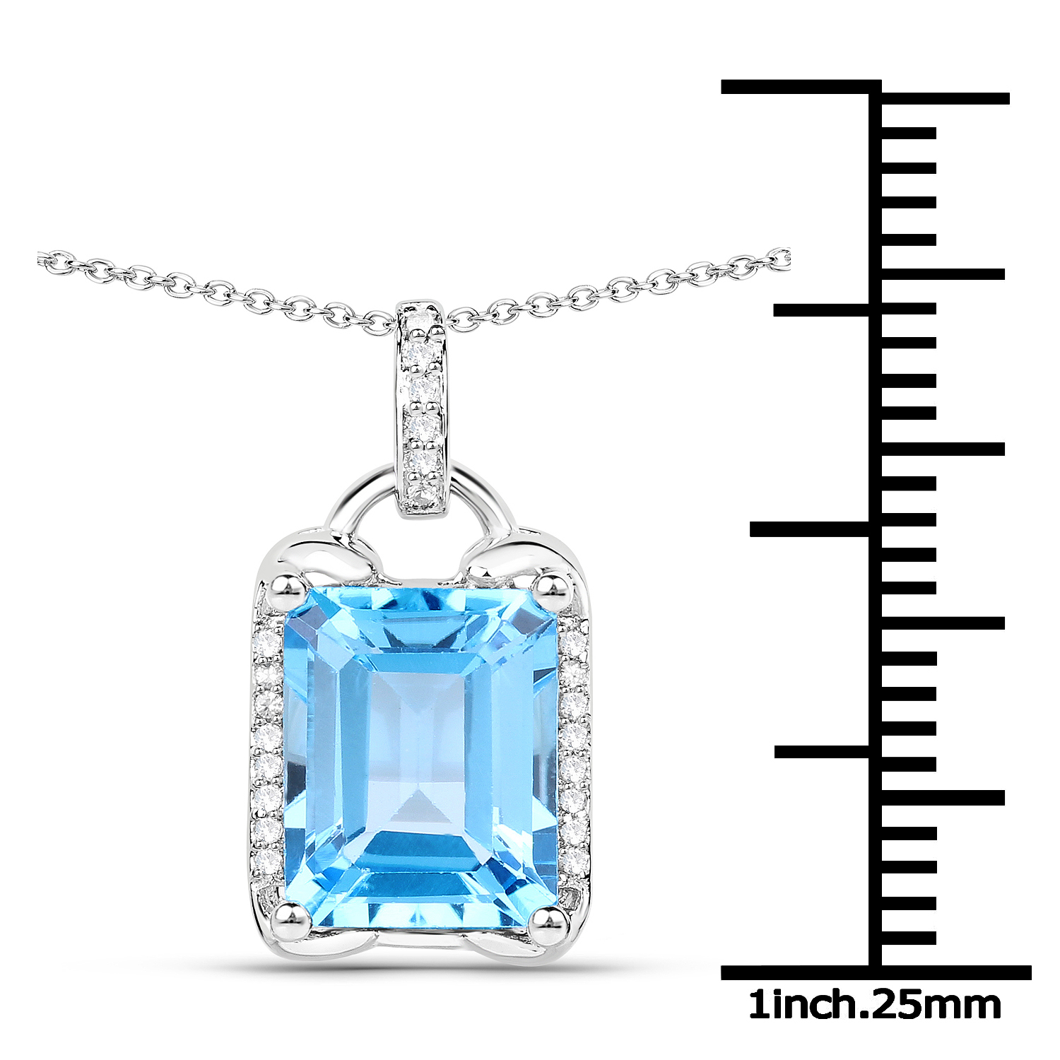 4.00 Carat Genuine Swiss Blue Topaz and White Zircon .925 Sterling Silver Pendant